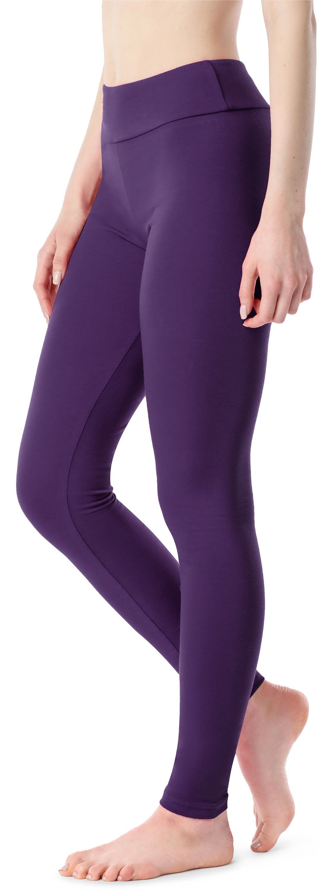 (1-tlg) Bund elastischer Style Merry Lange Leggings Damen Baumwolle MS10-429 Violett Leggings aus
