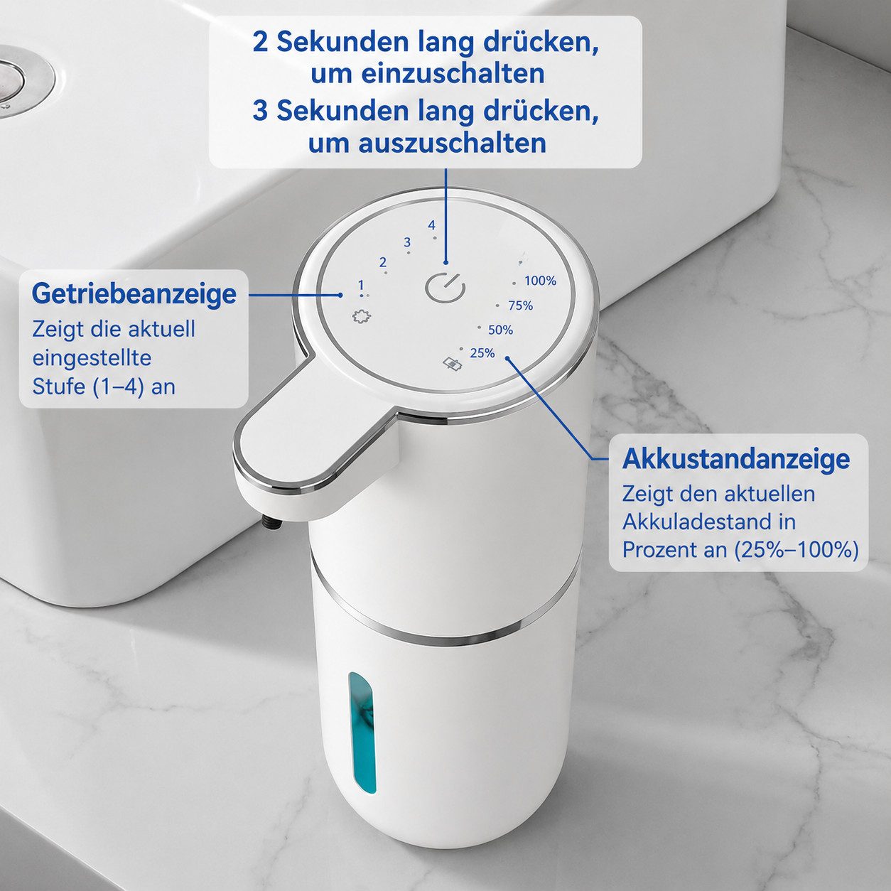 ARCASA Seifenspender Seifenspender Automatischer Schaumseifenspender 400ml USB-C Sensor, (Schaumseifenspender Set kontaktlos mit Klebepad und Akku für innen, Se – Bild 4 von 5