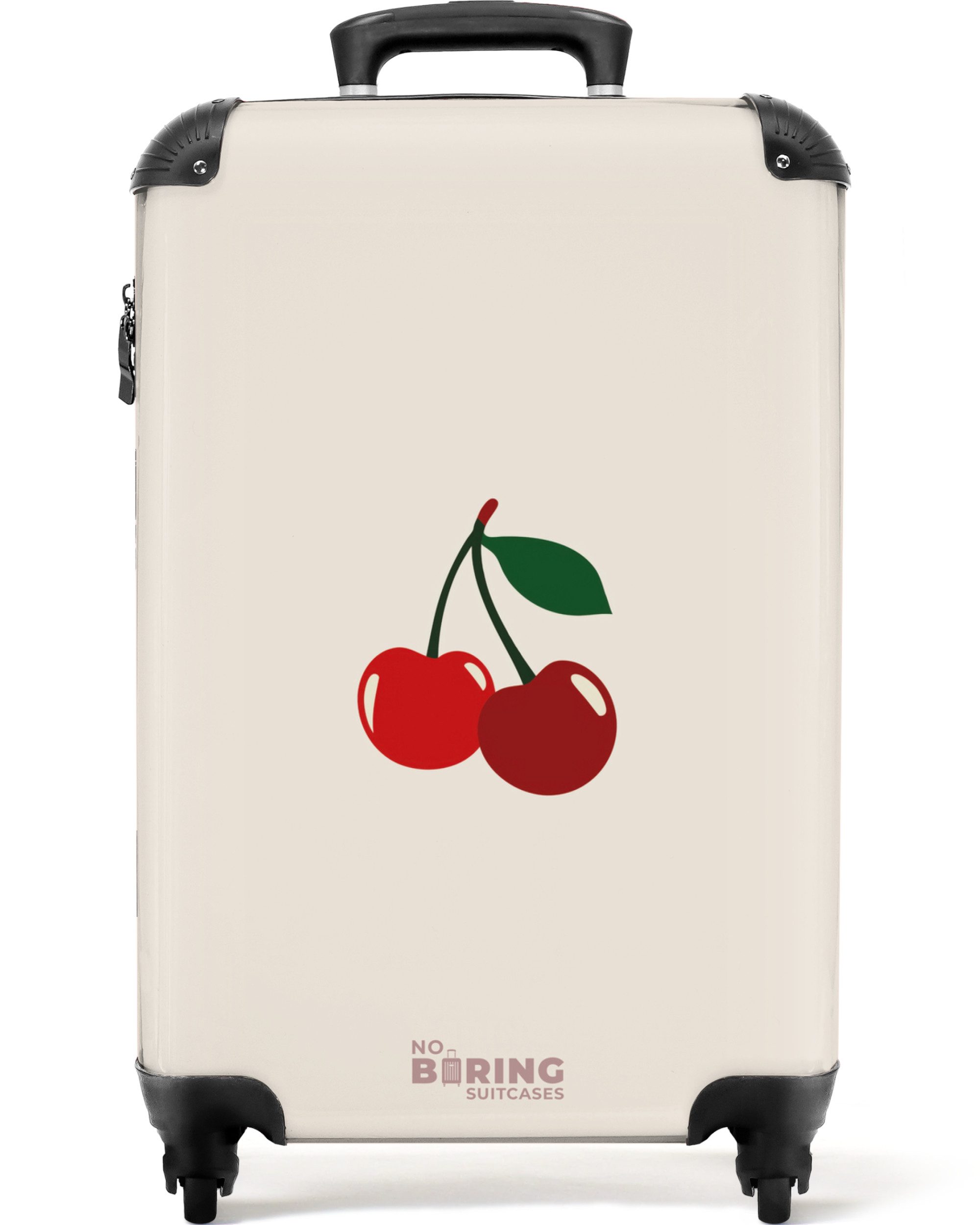 NoBoringSuitcases.com© Hartschalen-Trolley Kirsche auf beigem Hintergrund 55x35x20cm, Reisetasche mit Rollen, Koffer Handgepäck Flugzeug