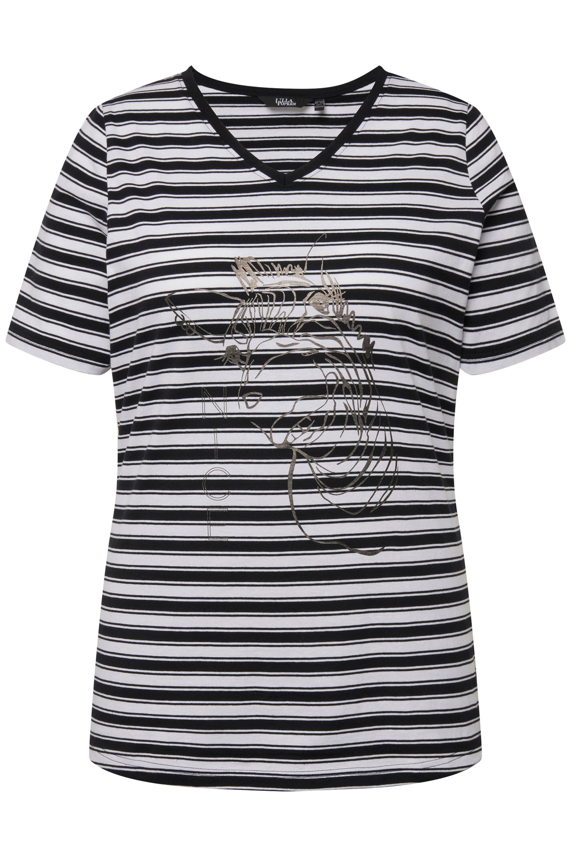 T-Shirt T-Shirt Ringel Metallic-Tiermotiv V-Ausschnitt