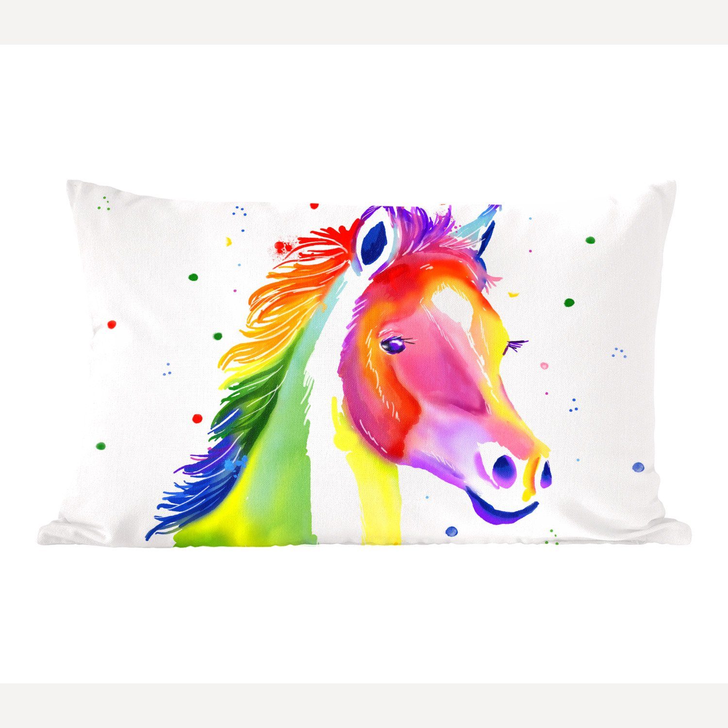 MuchoWow Dekokissen Pferd - Regenbogen Dekoration, Kinder mit Zierkissen, Mädchen - Füllung, Mädchen, dots Polka Wohzimmer Schlafzimmer - - - Dekokissen