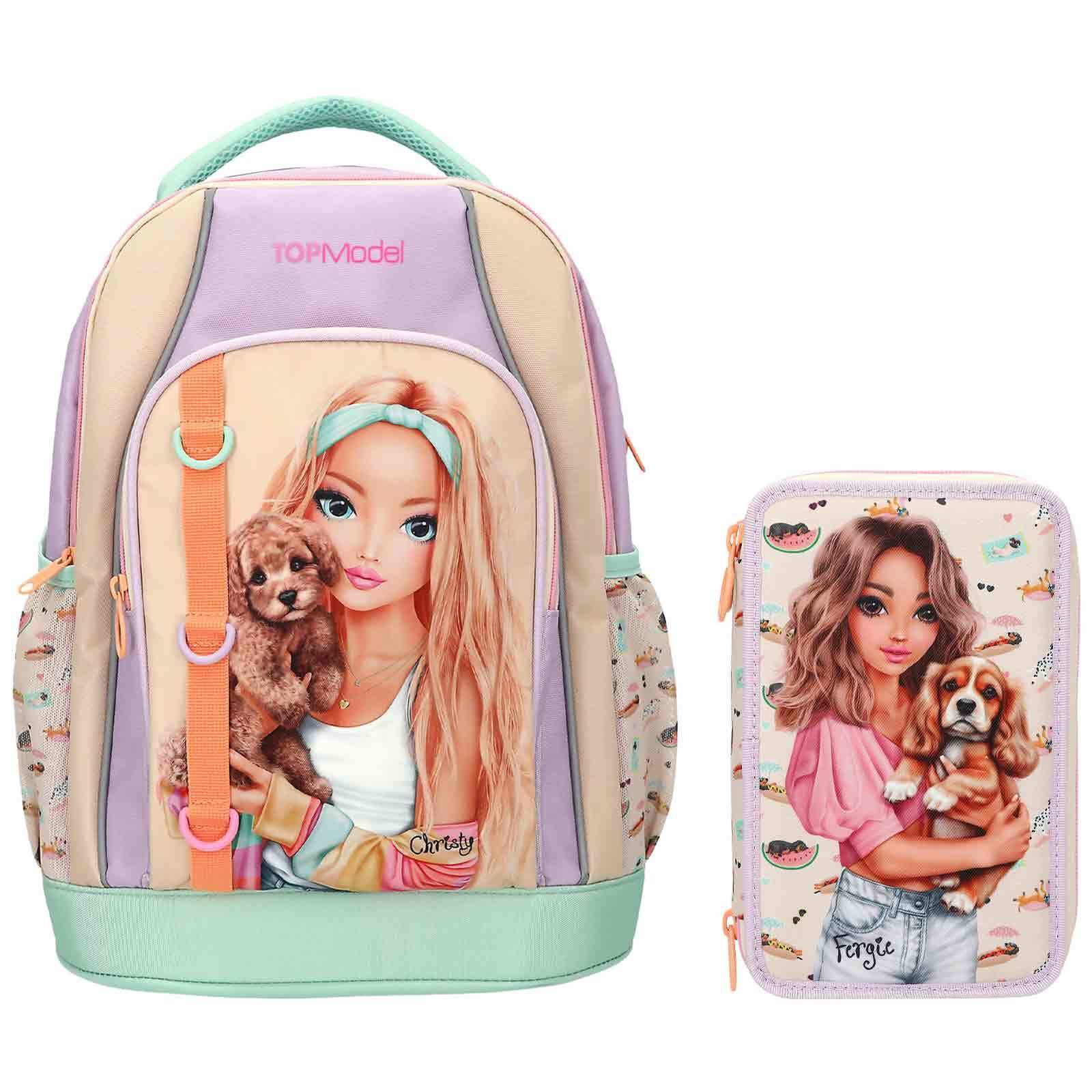 Depesche Kinderrucksack TOPModel Schul-Set SUNNY DOG 2er Set (1x Schulrucksack, 1x Federmäppchen, 2-tlg)