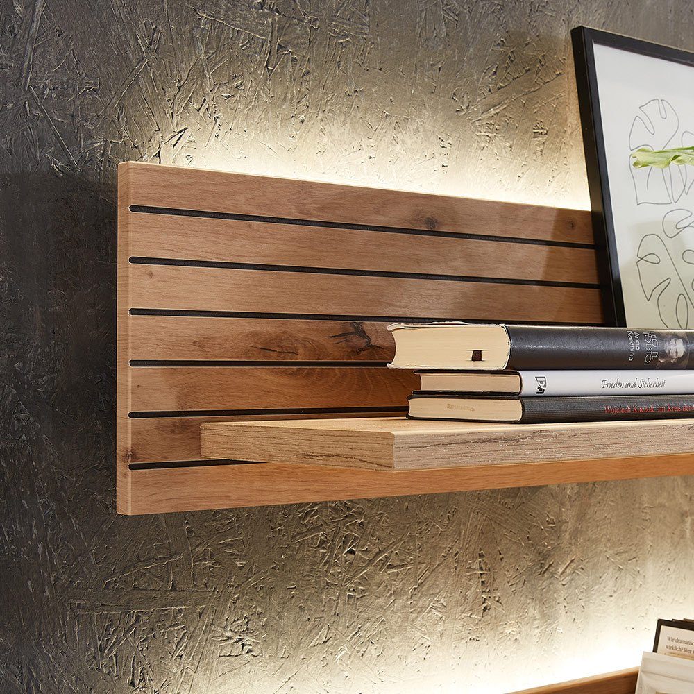 Lomadox Wandregal CUST-36, inkl. LED-Beleuchtung Artisan Eiche Rillenoptik, Breite 120 cm
