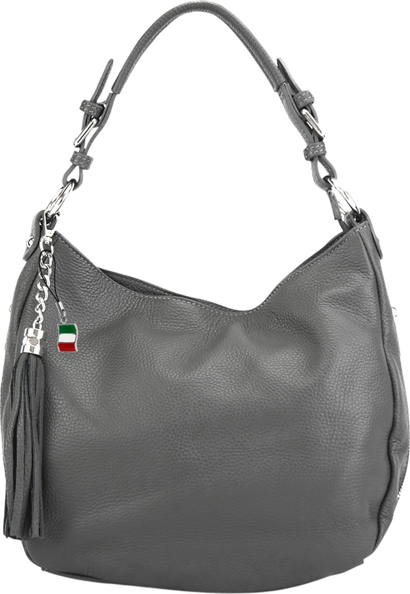 Schultertasche Florence Echtleder Damen Hobo Bag grau