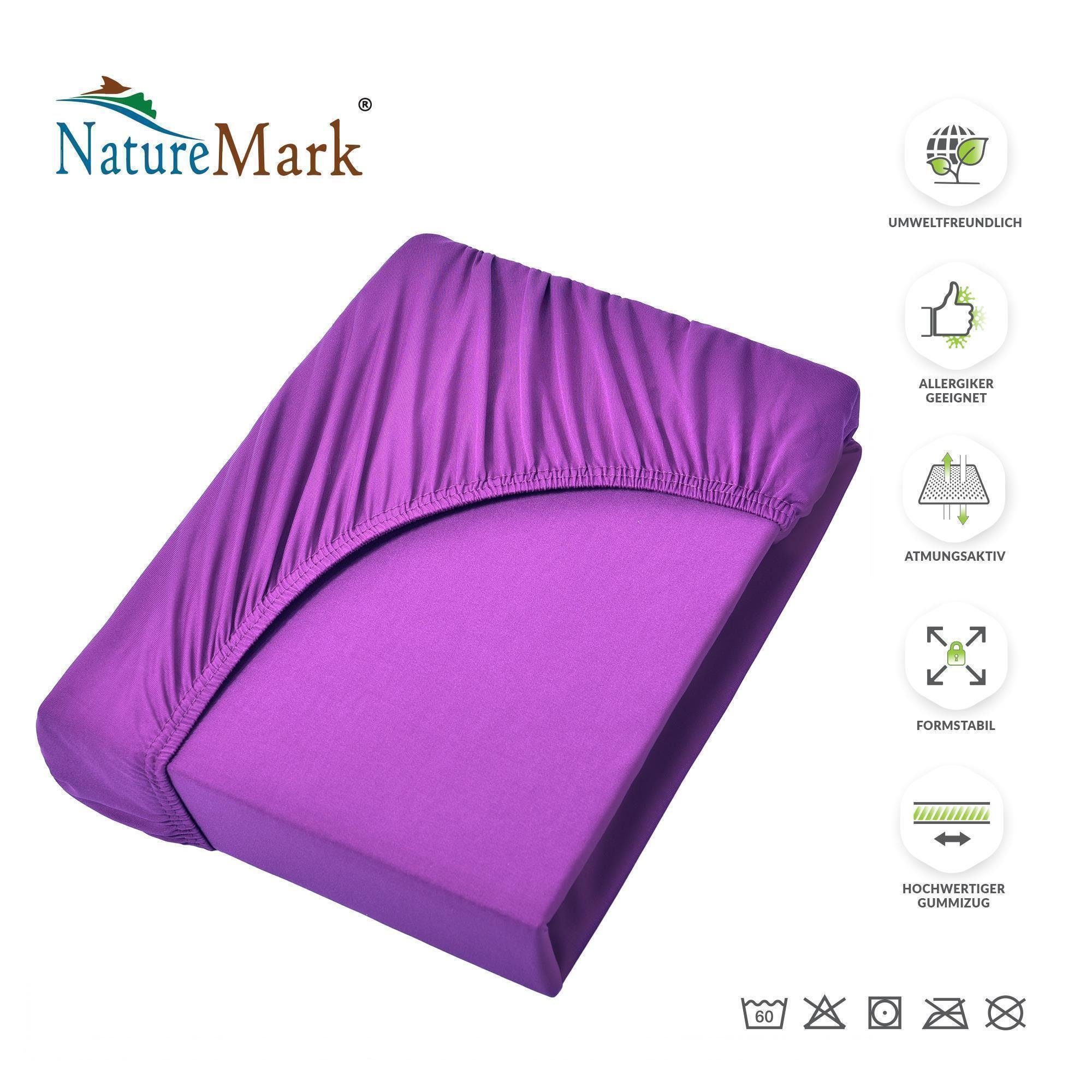 NatureMark Spannbettlaken Boxspringbett Mikrofaser Spannbetttuch 200x220cm, Polyester, Gummizug: rundum, Lila
