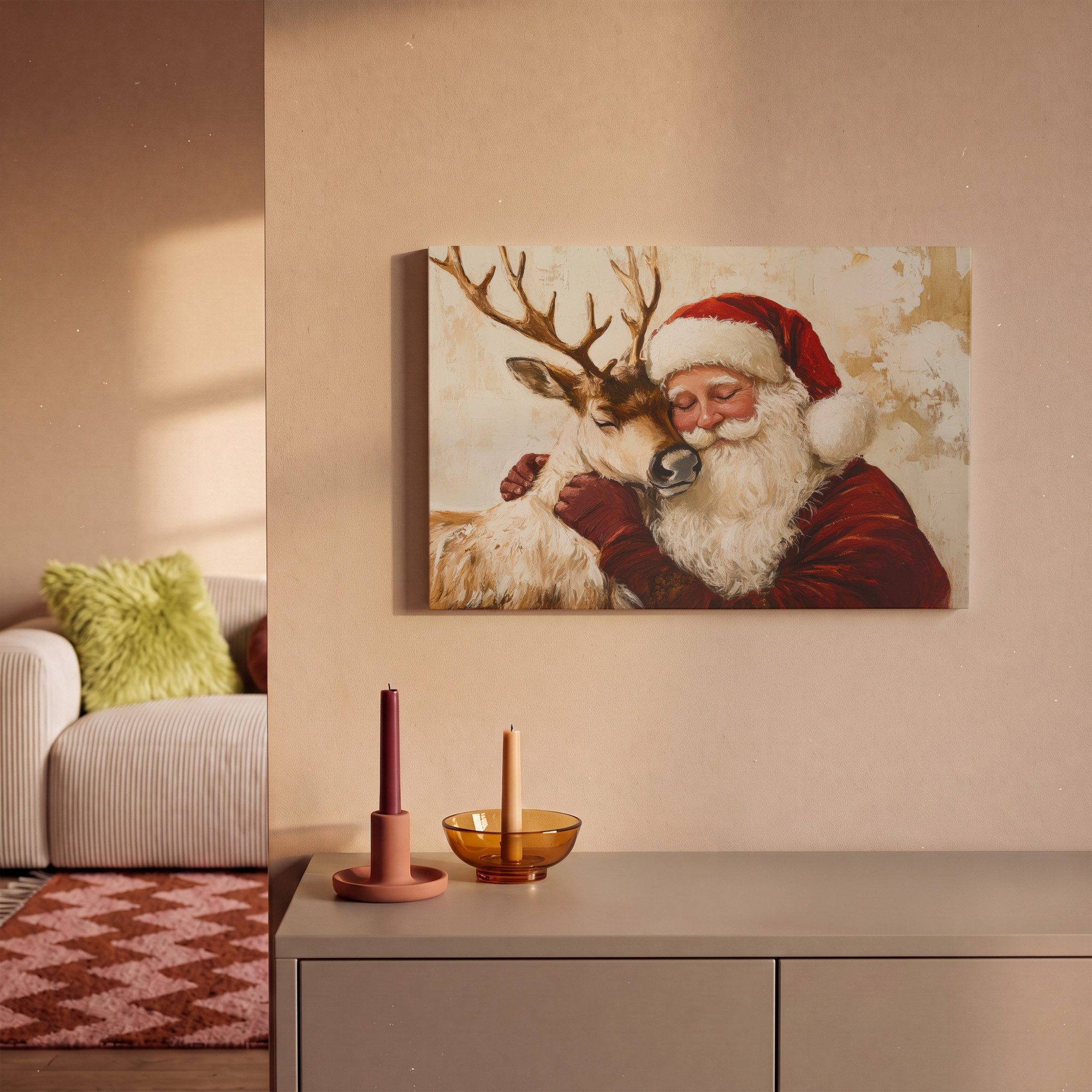 OneMillionCanvasses® Leinwandbild Weihnachtsmann - Rentier - Weihnachten, Fotodruck (1 St), Leinwand Bilder Klein, Wand Dekoration Aesthetic 30x20 cm – Bild 2 von 5