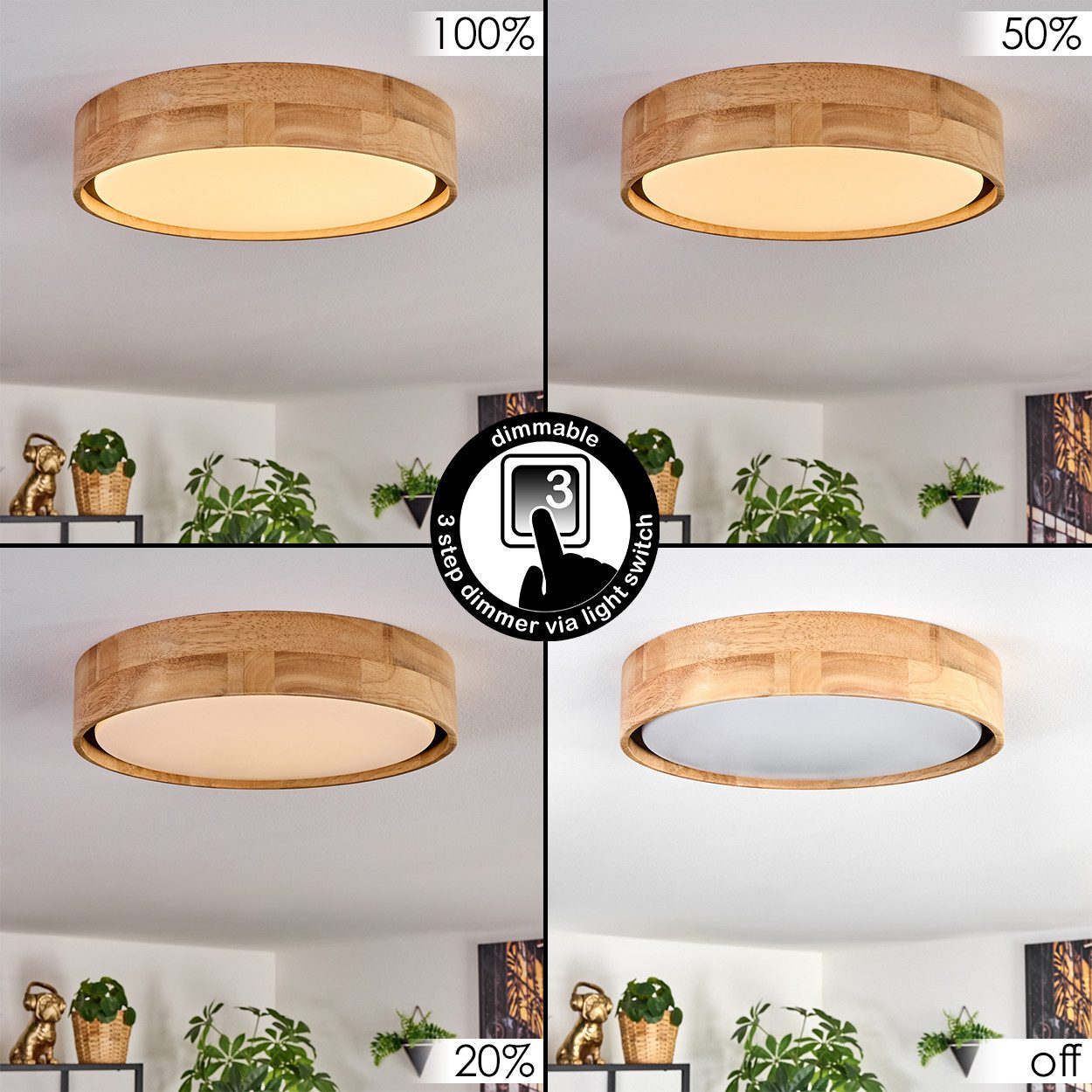 hofstein Deckenleuchte Deckenlampe aus Metall/Holz/Kunststoff in Natur/Weiß günstig online kaufen