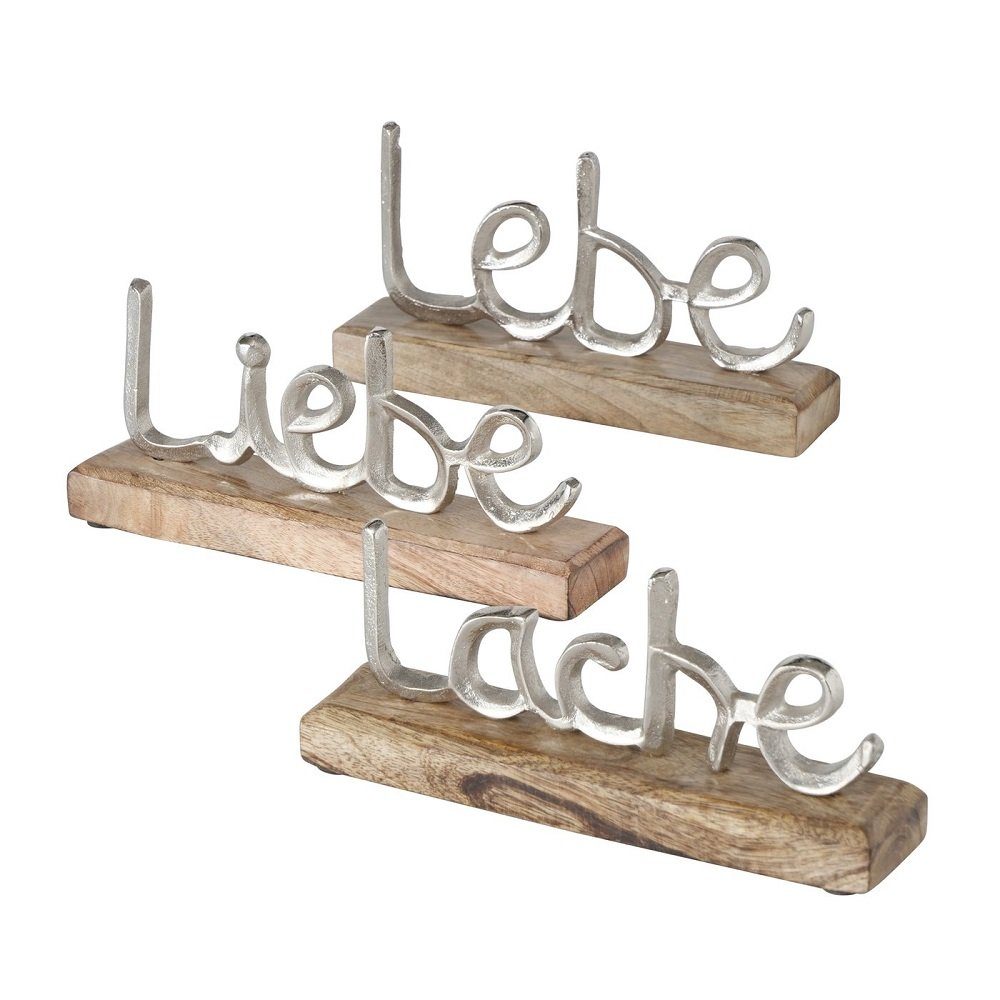 Dekoobjekt Lebe GmbH 3er Liebe BOLTZE Tischdeko Set GRUPPE Schriftzug Dekoaufsteller Lache