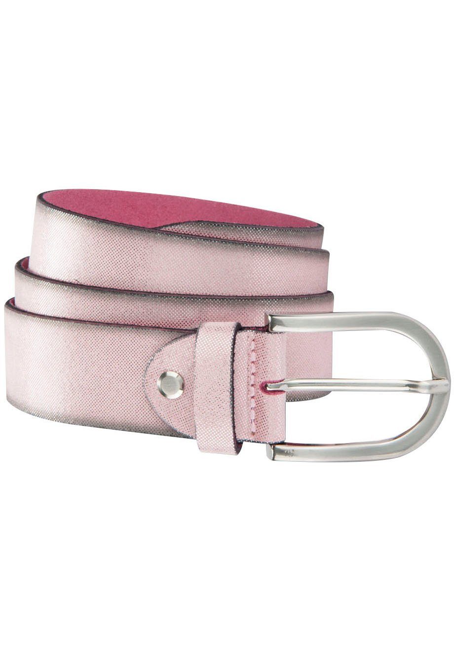 rosa Velours aus mit Ledergürtel Ledergürtel BERND Metallicschimmer und GÖTZ