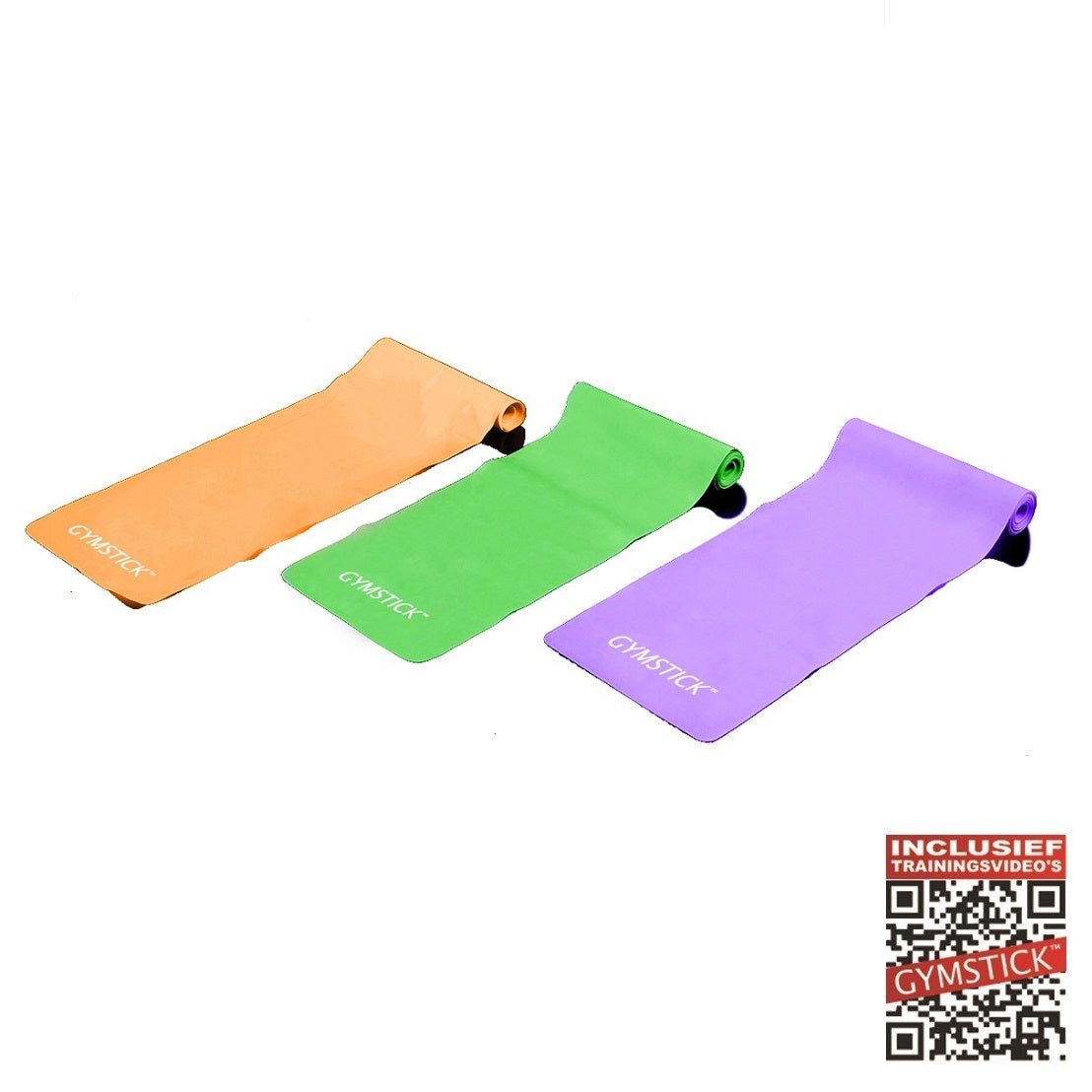 Gymstick Trainingsband Gymstick Widerstandsband Set 3er - Orange, Grün, Lila mit QR-Trainings