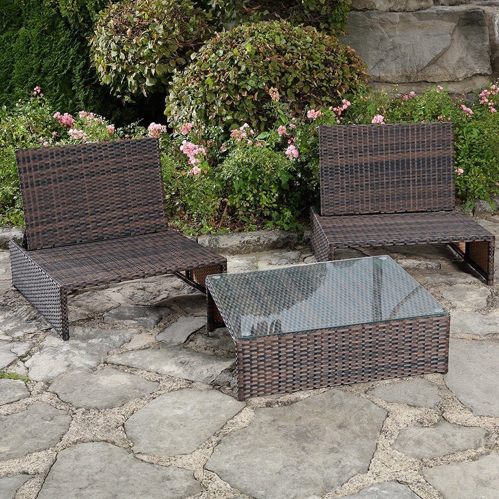 Melko Gartenlounge-Set Gartenset Lounge aus Polyrattan ver. Farben Sitzgruppe 2 Sessel Tisch, (Stück), Wasserabweisend