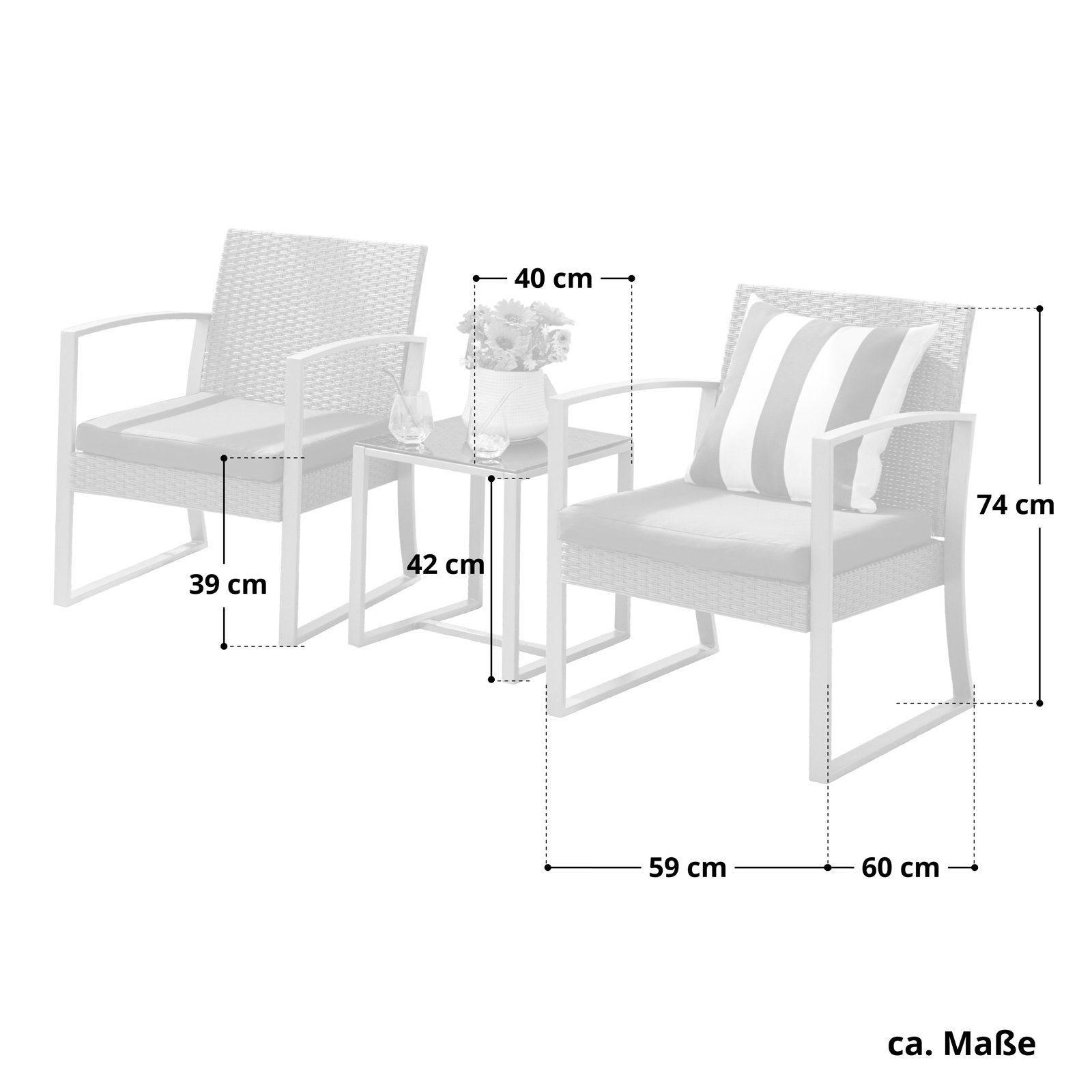 SVITA Sitzgruppe LOIS, Schwarz hochwertiger 3-tlg), Grau Mit (Set, Grau Polsterung bequemer Tischplatte | | und