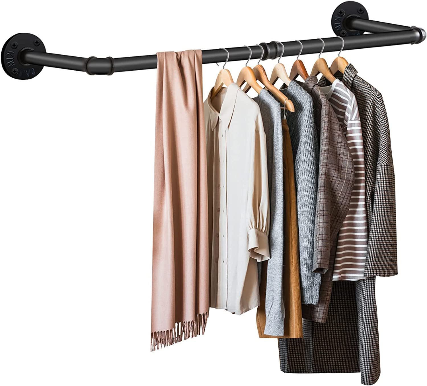 Forrlite Garderobenstange Industrierohr Kleiderstangen,Garderobenstange für die Wand, (Metall Industrial Garderobenstange Wandmontage,Retro-Metall-Kleiderstange,Abnehmbare Platzsparend Wand Kleiderständer für Zuhause)