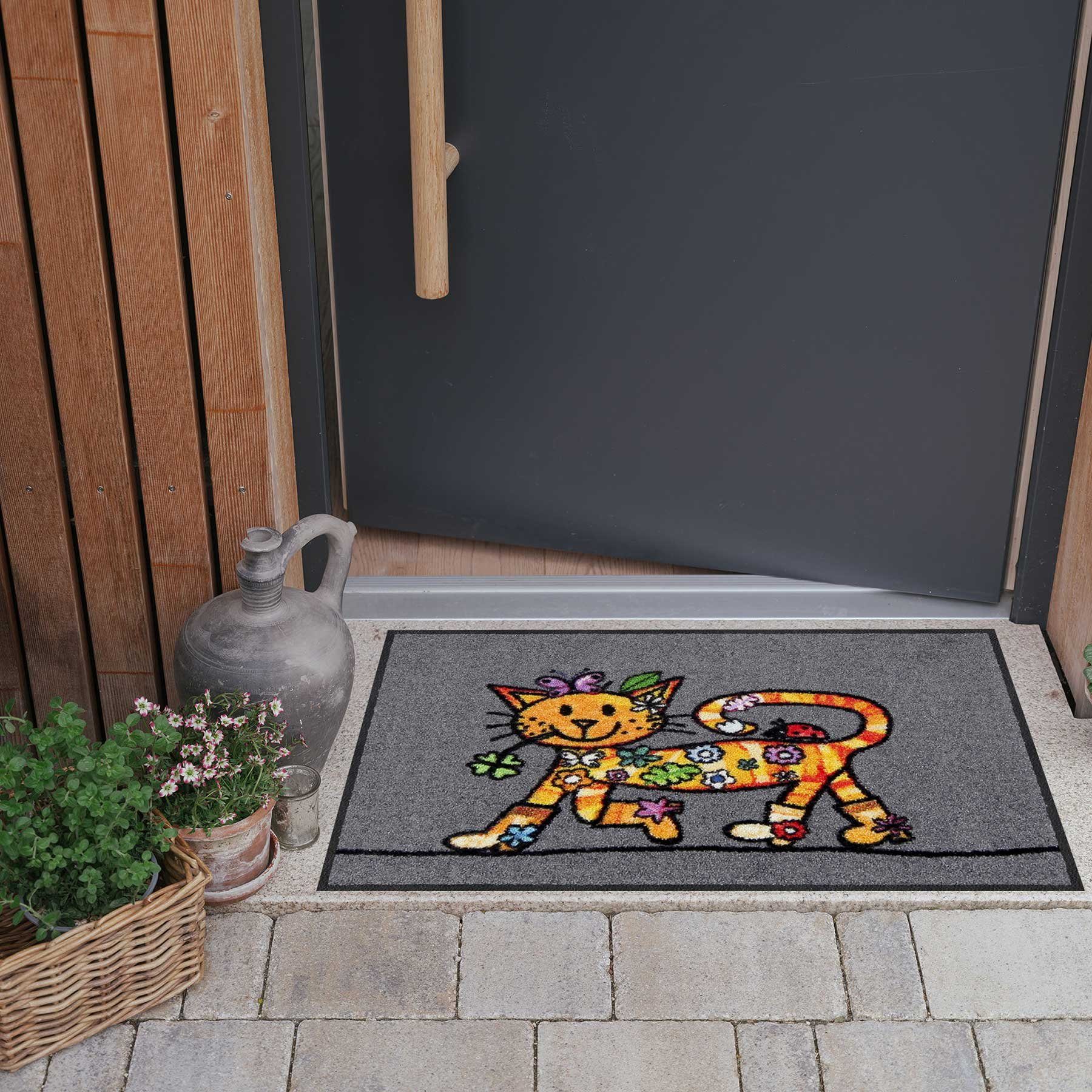 Salonloewe Fußmatte Fußmatte 50x75 Funky Cat grau, Eingangsmatte normal, Höhe: 500 mm