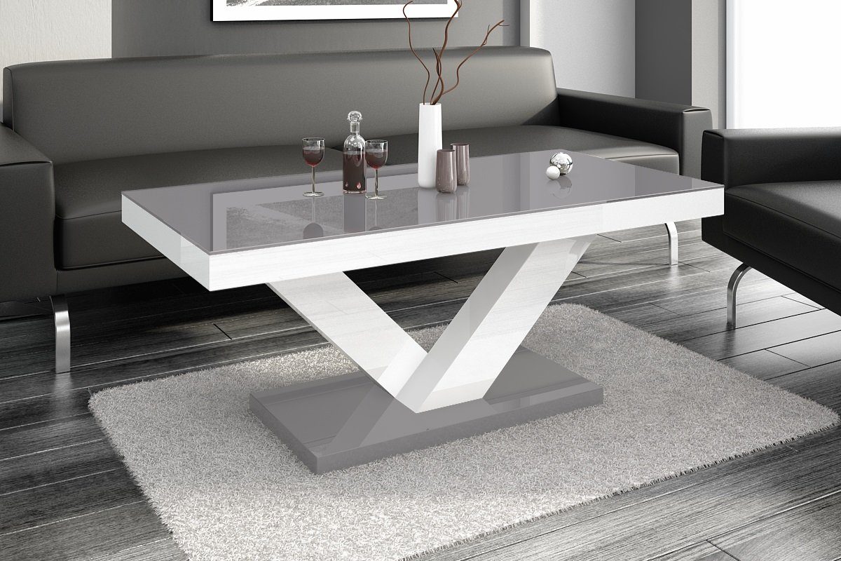 designimpex Couchtisch Design Grau / Tisch Highgloss Wohnzimmertisch Weiß Hochglanz Hochglanz HV-888 / Hochglanz Weiß Grau