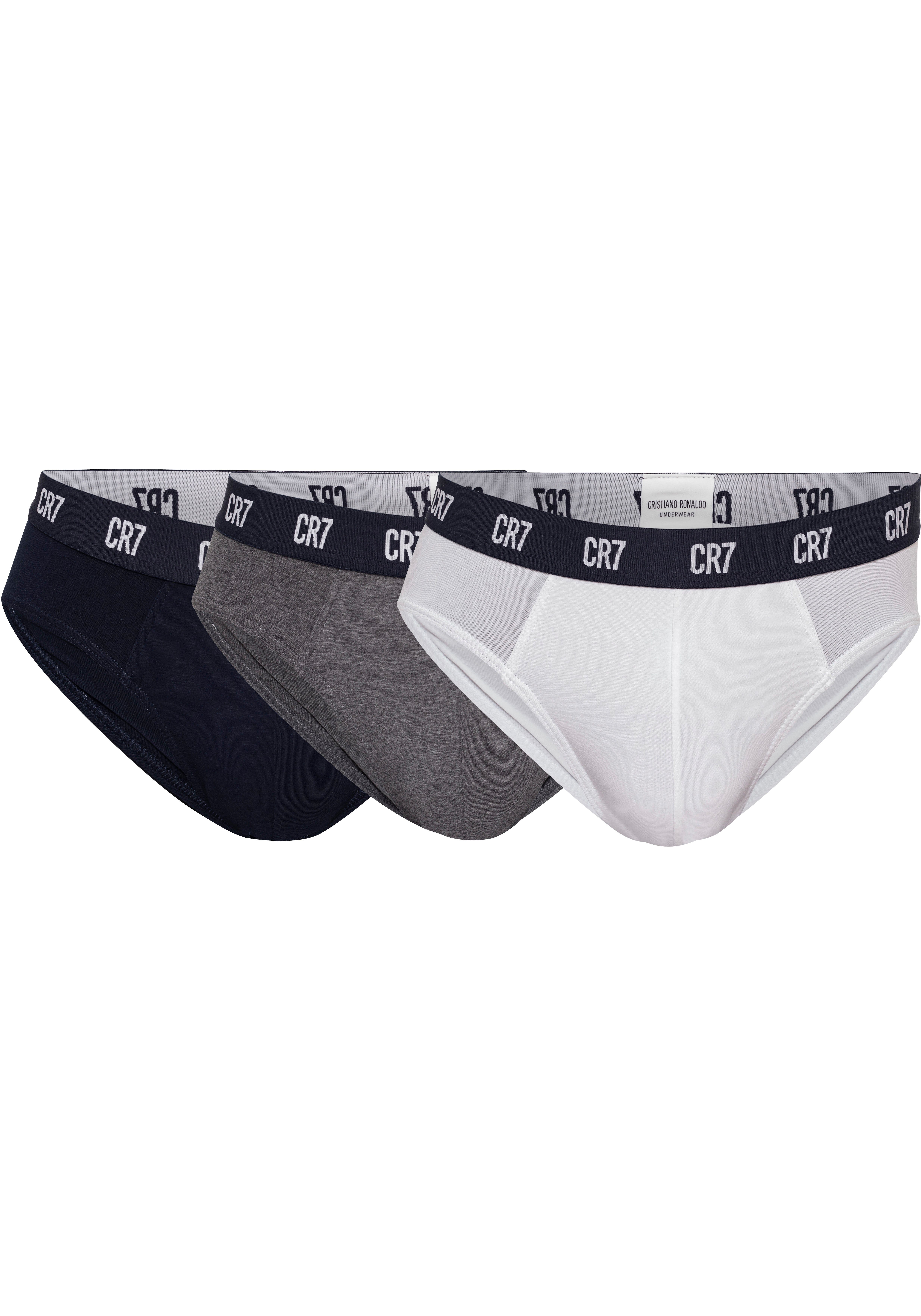 CR7 Slip (3-St., navy/grey/white mit 3er-Pack) Bündchen breitem