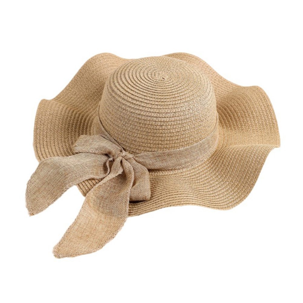 Zaewry Strohhut Damen faltbar Sonnenhut Sommerhut Strandhut Straw hat Einheitgröße wellenförmiger Rand
