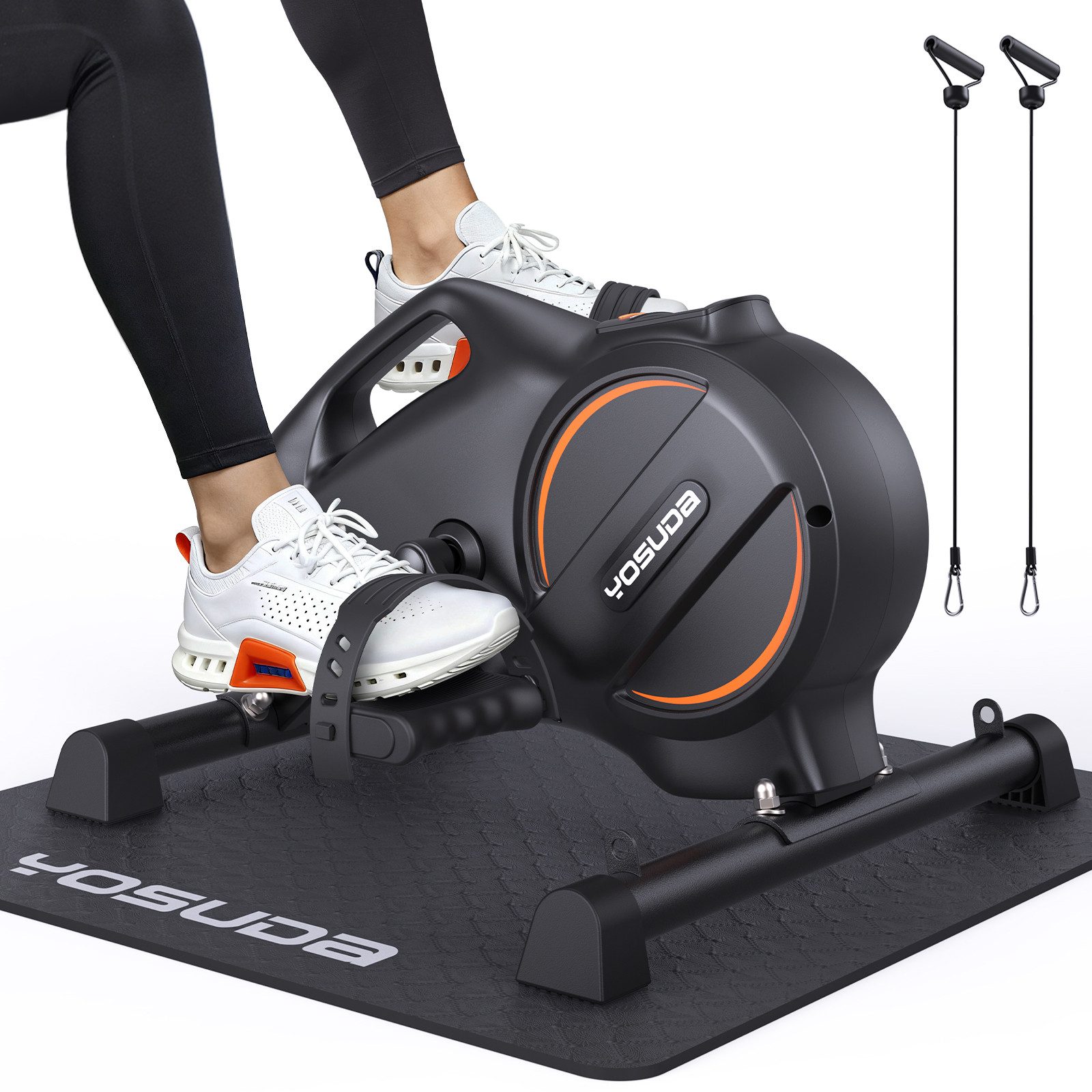 YOSUDA Pedaltrainer Arm & Beintrainer im Sitzen mit Widerstandsbändern, 16-stufig, (1-St), Mini-Heimtrainer, rutschfester Matte – ideal für Senioren, Büro