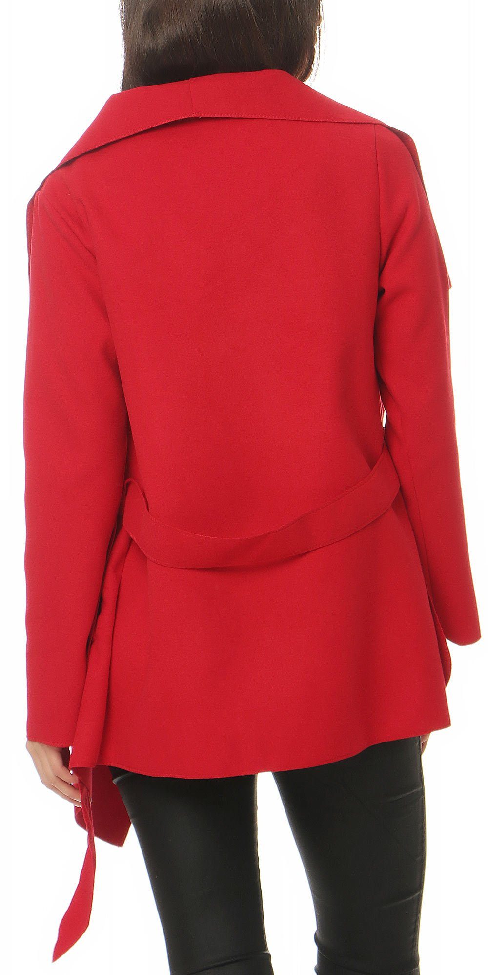 malito more than fashion Kurzmantel malito Damen Mantel kurz mit Wasserfall-Schnitt, Trenchcoat mit Gürte Mantel mit Bindegürtel im Wasserfall-Schnitt Einheitsgröße