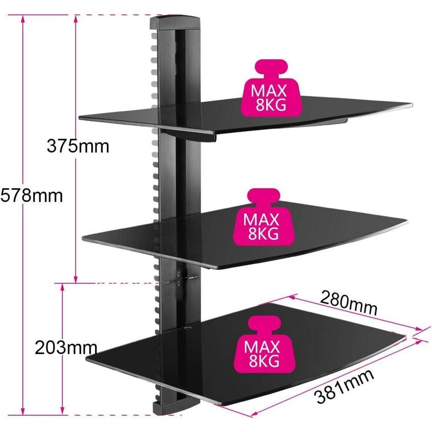 LuxusKollektion TV-Wandhalterung Floating Regal TV Rack mit gehärtetem Glas für DVD/Kabel/Spielkonsole