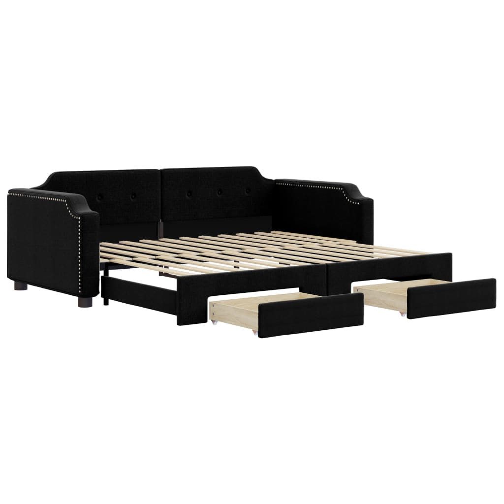 Gästebett 90 x 200 cm Gästebett Tagesbett Ausziehbar mit Schubladen Schwarz 90x2