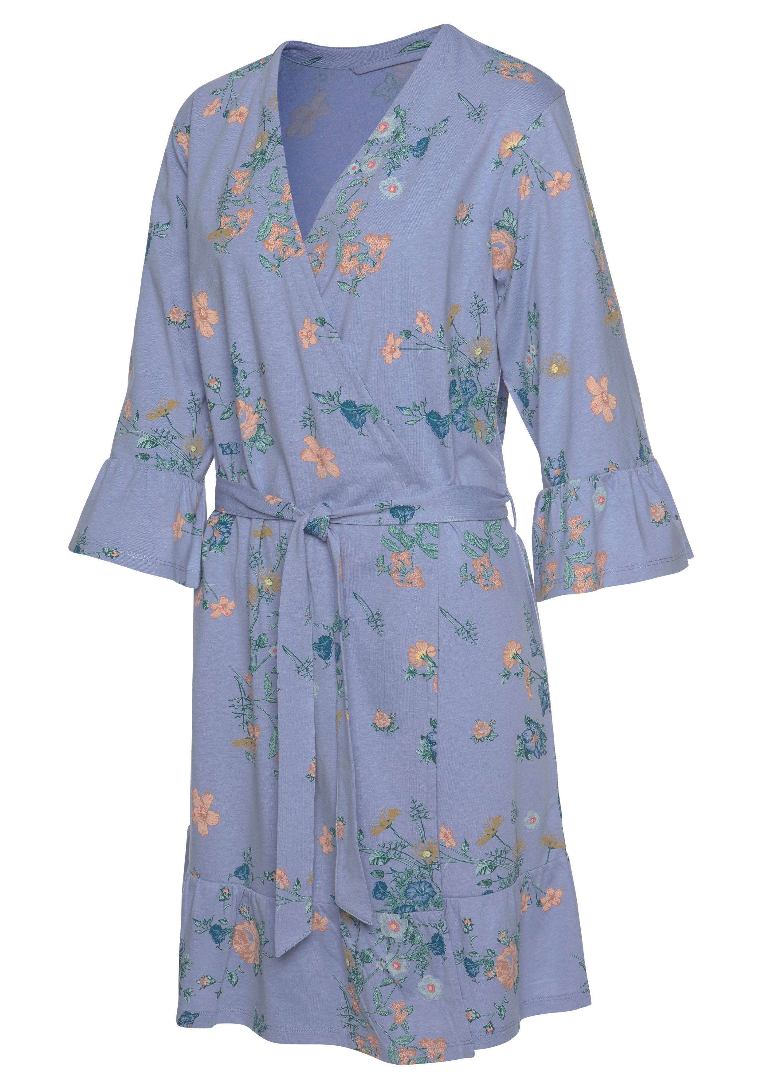 Vivance Dreams by Lascana Kimono, Kurzform, Baumwoll-Mix, Kimono-Kragen, Gürtel, mit Volants – Bild 4 von 5