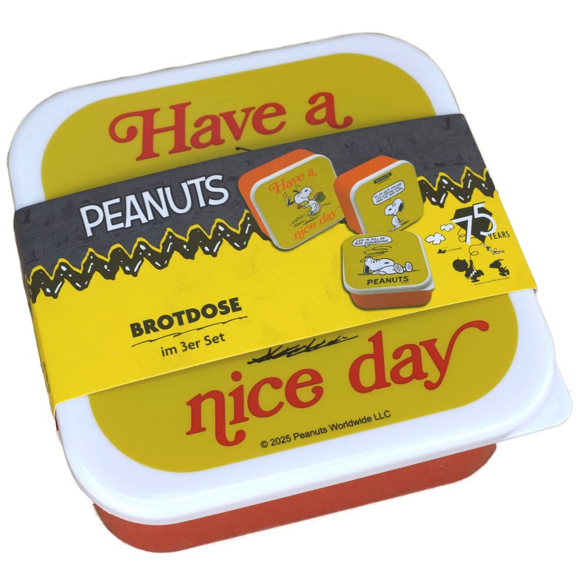Geda Labels GmbH Lunchbox Brotdose 3er Set Peanuts Snoopy Motiv Lunchbox quadratisch, Kunststoff, authentisches Design