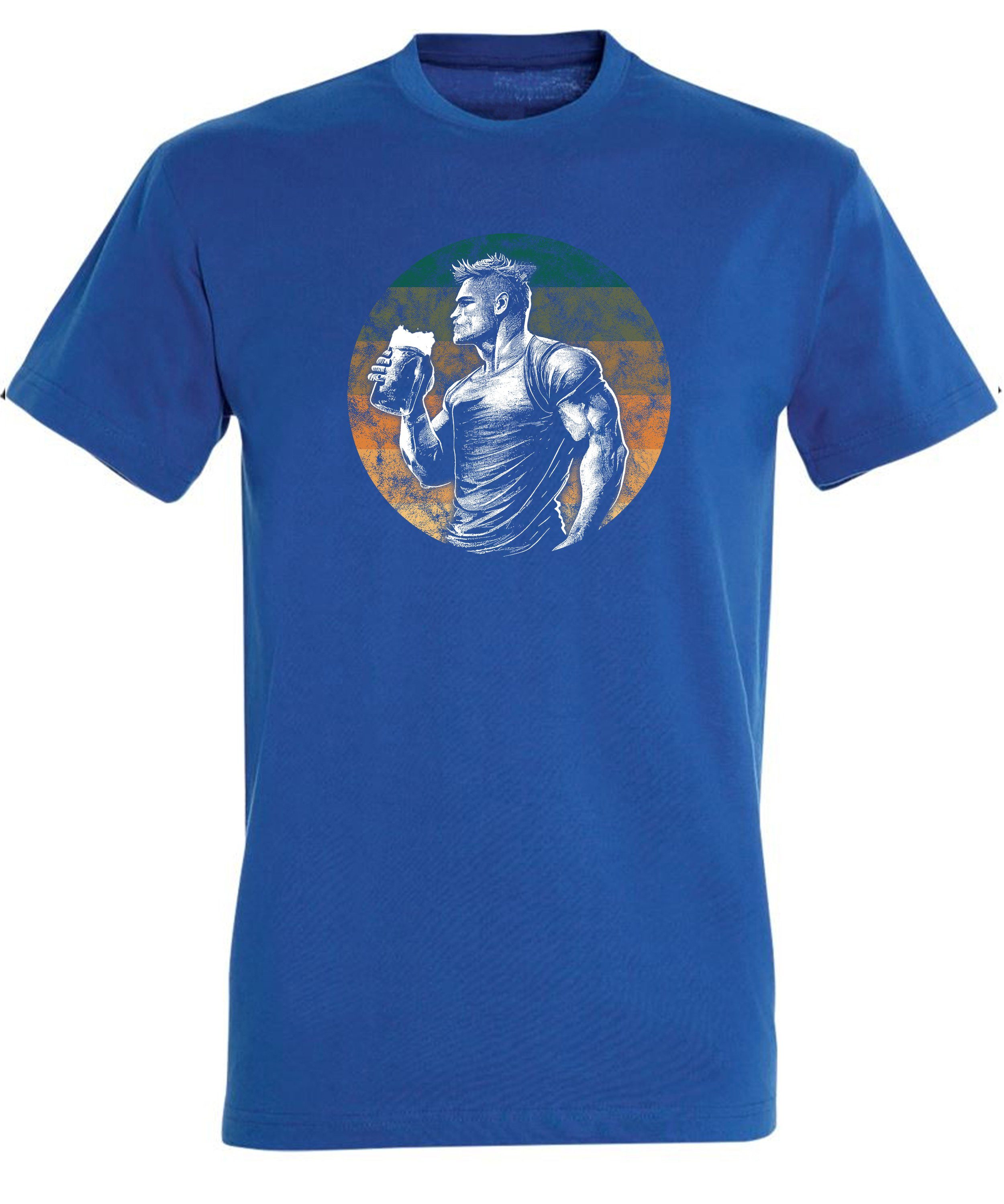 - mit i298 T-Shirt Aufdruck Print Shirt Mann Muskulöser Bier mit Herren Regular Baumwollshirt blau einem Mass royal Fit, MyDesign24