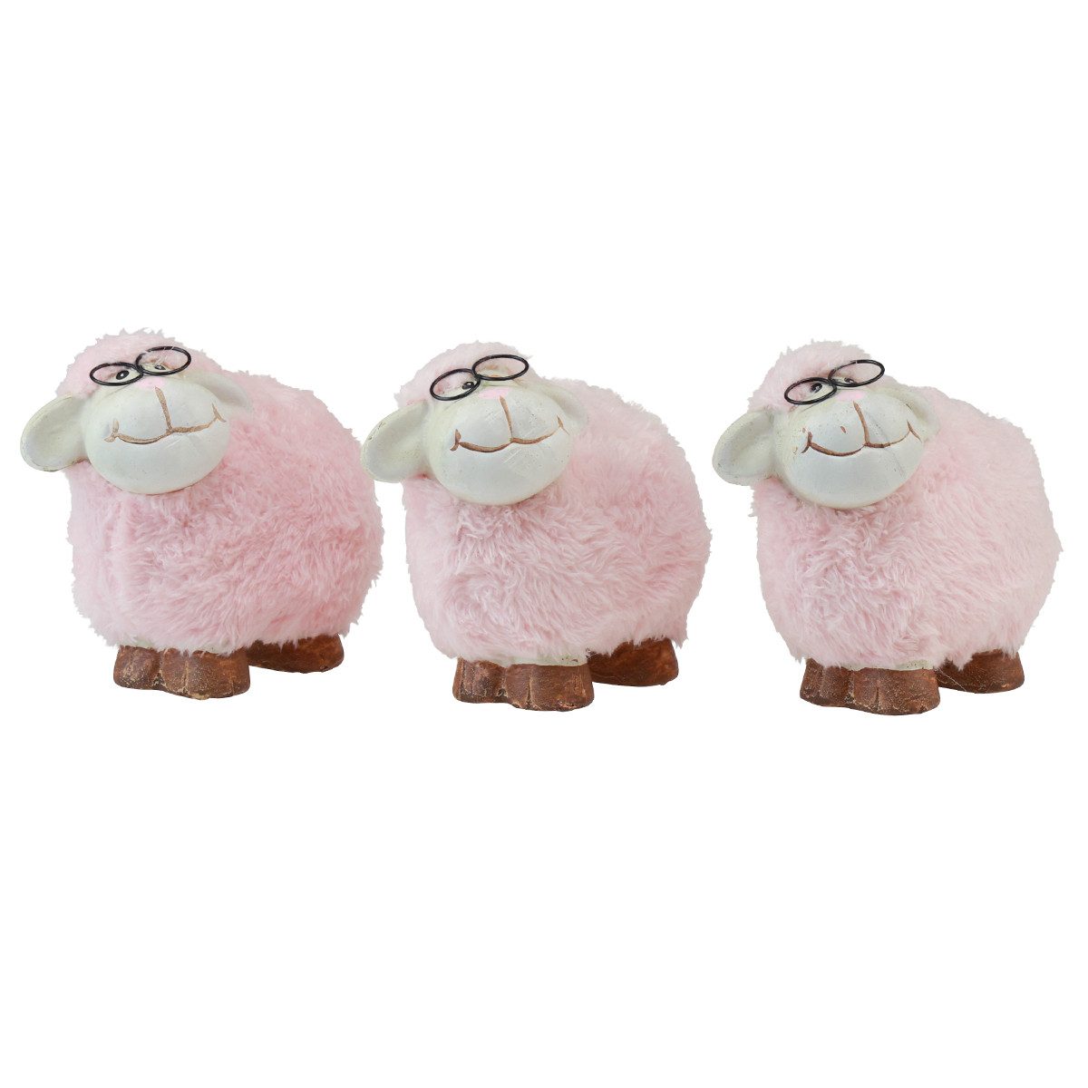 Florists Products Osterhase Rosa Schaf Keramik Dekofigur mit Brille und Plüschfell 3er Set, 3 Stü