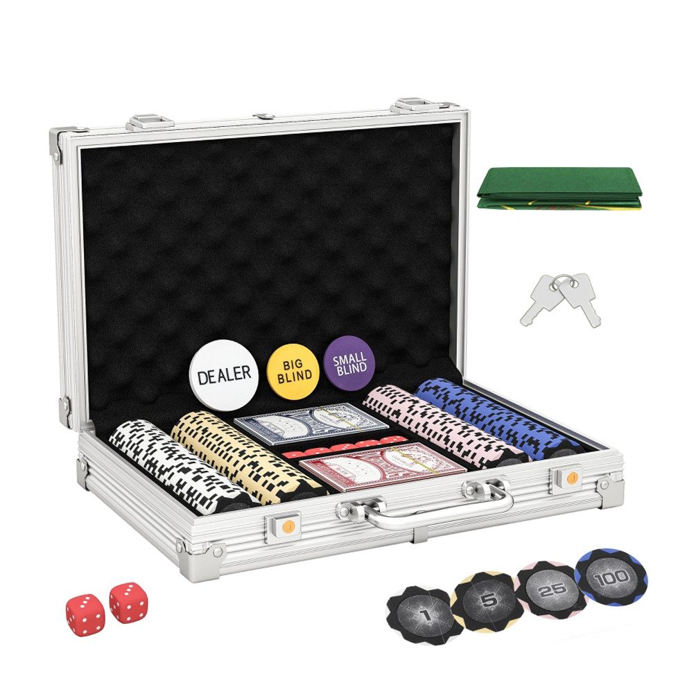 FANNOU Spiel Pokerchips-Set in Koffer, mit Würfeln, Dealer-Button, 2 Kartendecks