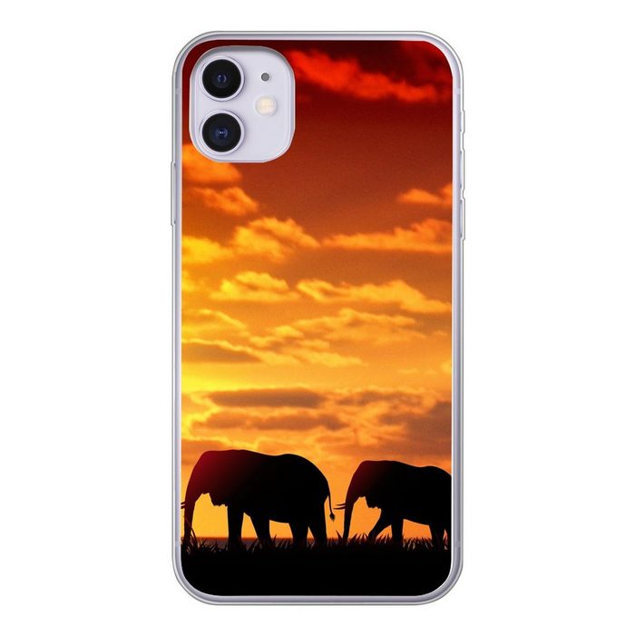 MuchoWow Handyhülle Eine Illustration von Elefanten in einer Landschaft mit einem Handyhülle Apple iPhone 11 Smartphone-Bumper Print Handy