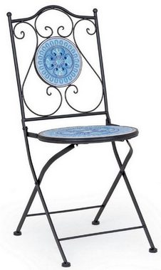 Casa Padrino Gartenstuhl Jugendstil Gartenstuhl 6er Set Schwarz / Blau / Weiß 39 x 47 x H. 92 cm - Klappbare Stühle mit Keramik Platten - Nostalgische Garten & Gastronomie Möbel