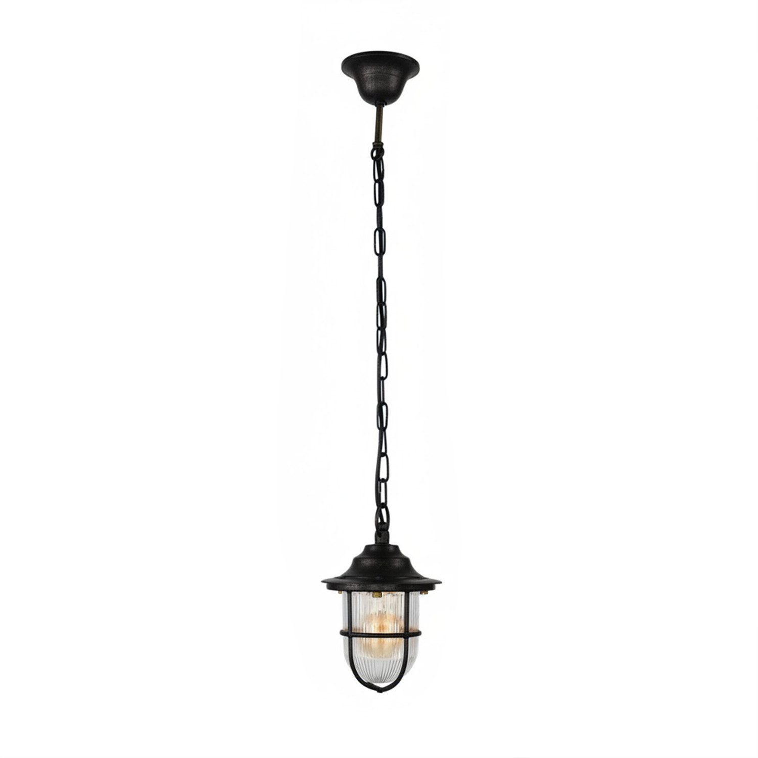 Licht-Erlebnisse Außen-Deckenleuchte SANTORIN, ohne Leuchtmittel, Echt-Messing Glas E27 IP54 D: 16 cm rund H: max. 73 cm Schwarz