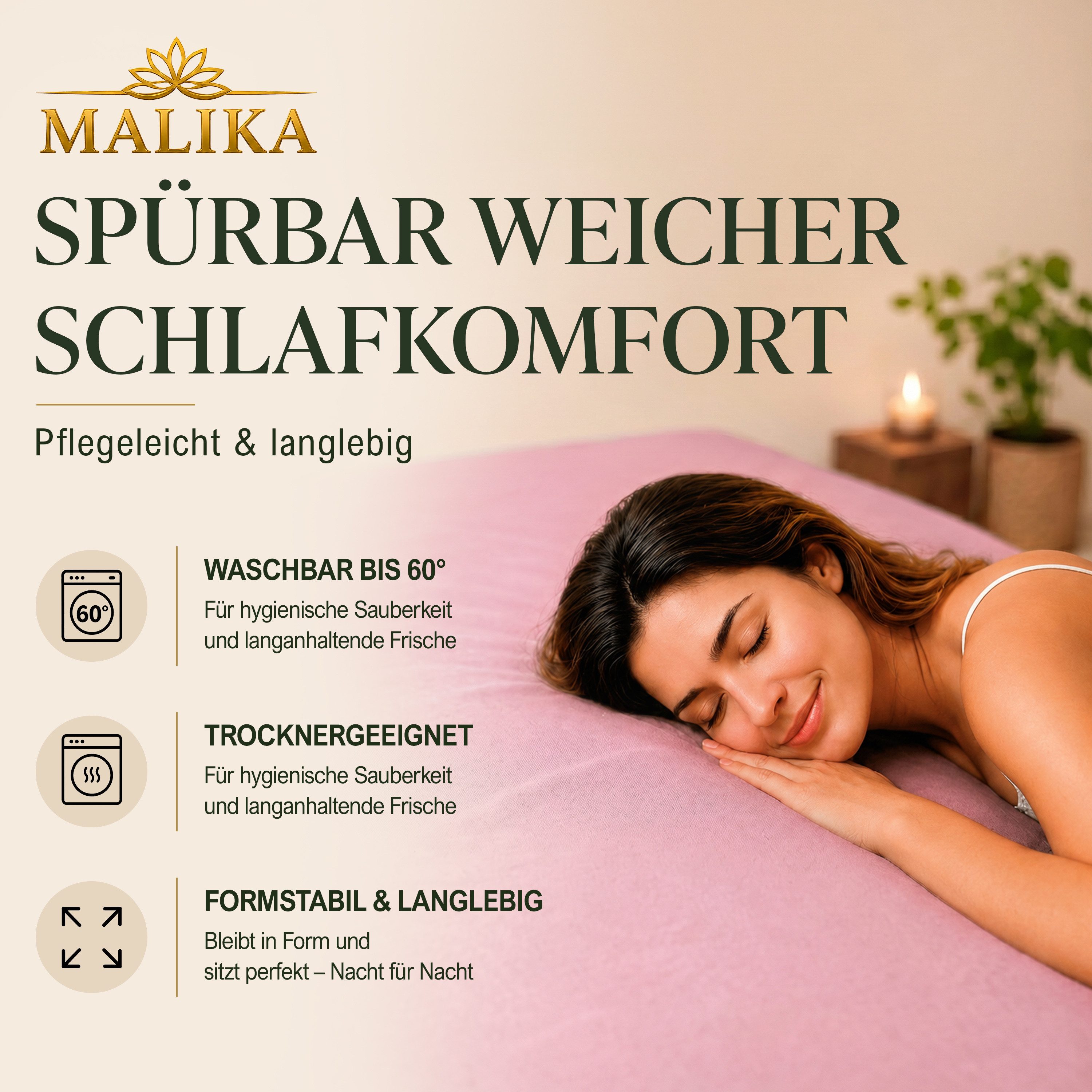 Malika Spannbettlaken Baumwolle weiches Ganzjahres-Spannbetttuch, Jersey Baumwolle, Gummizug: Ja, (2 Stück), Allergikergeeignet, Pflegeleicht und Atmungsaktiv – Bild 2 von 5