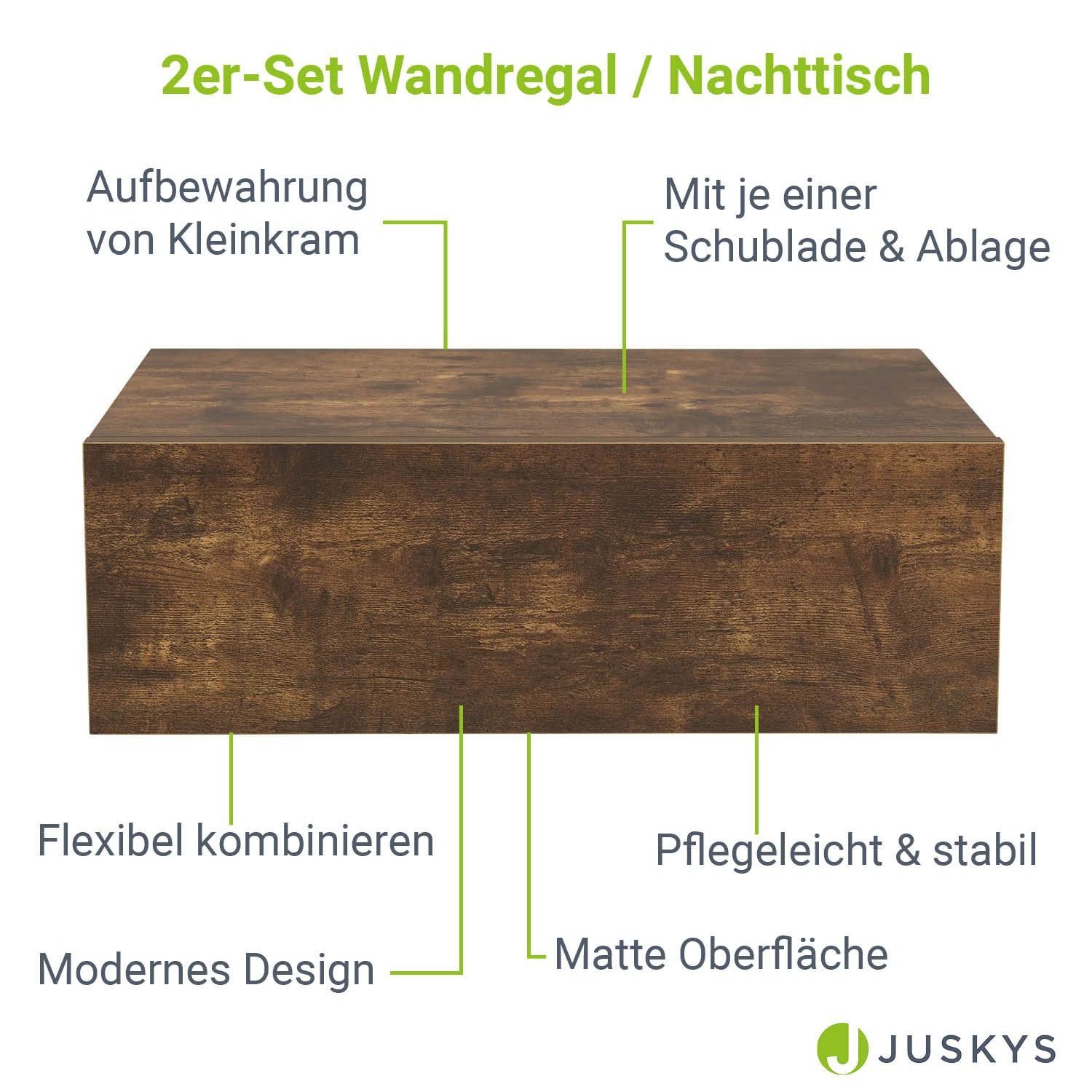 Regal, 1 Natur Holz, Wandregal, Schublade inkl. Juskys Befestigungsmaterial | Natur pro Wandmontage,