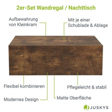 Juskys Wandregal, 1 Schublade pro Regal, Holz, Wandmontage, inkl. Befestigungsmaterial