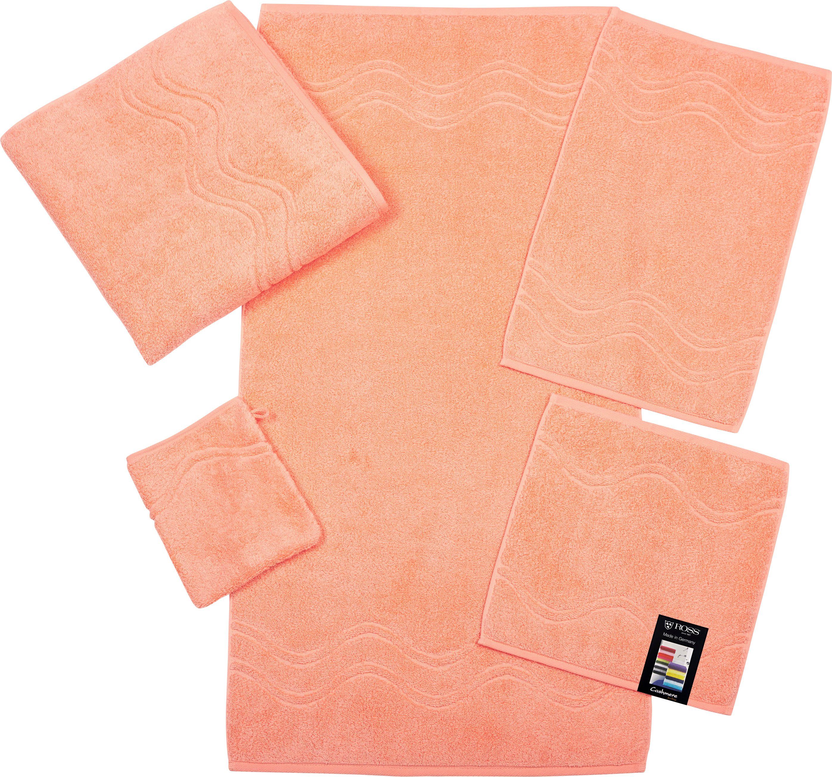 ROSS Waschhandschuh Cashmere feeling (6-tlg), mit Wellen-Bordüre peach/pink