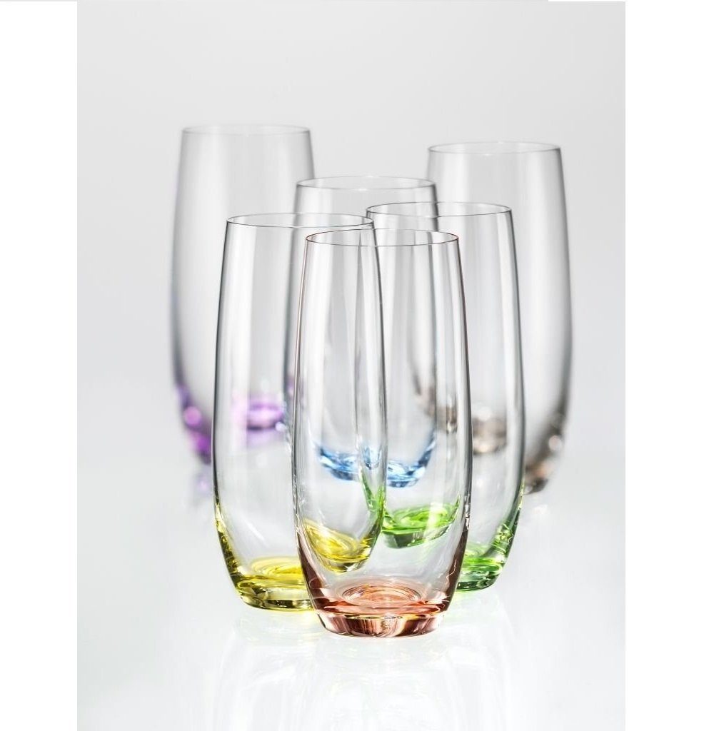 Crystalex Longdrinkglas Longdrinks Rainbow 350 ml 6er Set, Kristallglas, farbig: gelb, grün, blau, lila, grau, rot, Kristallglas