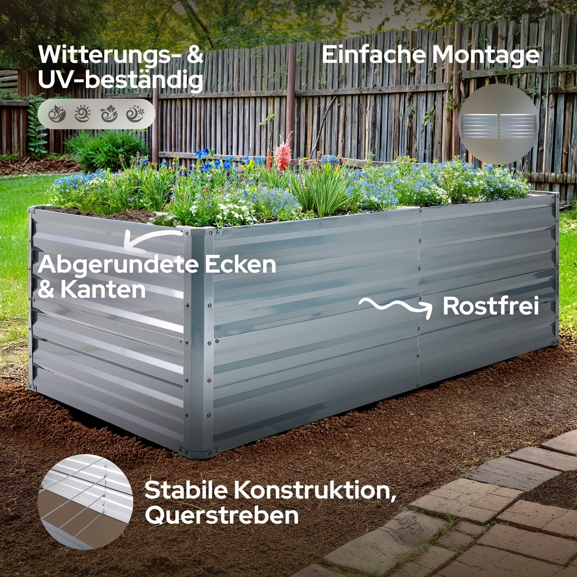 Arebos Hochbeet Gartenbeet Pflanzbeet Gemüsebeet für Garten & Terrasse 240x90x45 cm (Max. Belastbarkeit: 1000 kg), Witterungs- & UV-beständig