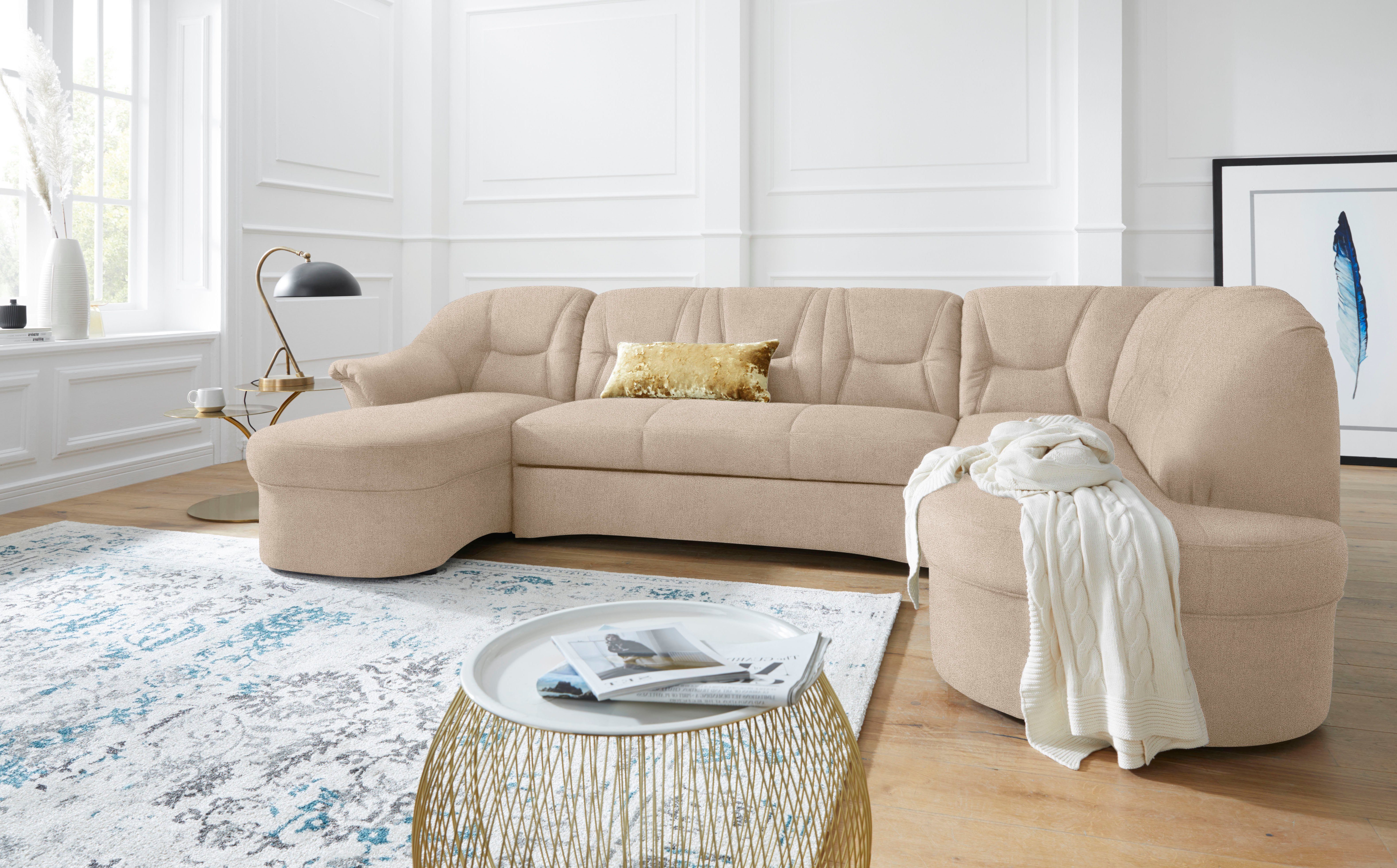 DOMO collection Wohnlandschaft SARAFINA 295x83x180 cm, auch mit Federkern für mehr Sitzkomfort!, whlw. mit Bettfunktion, elegantes Design, U-Form