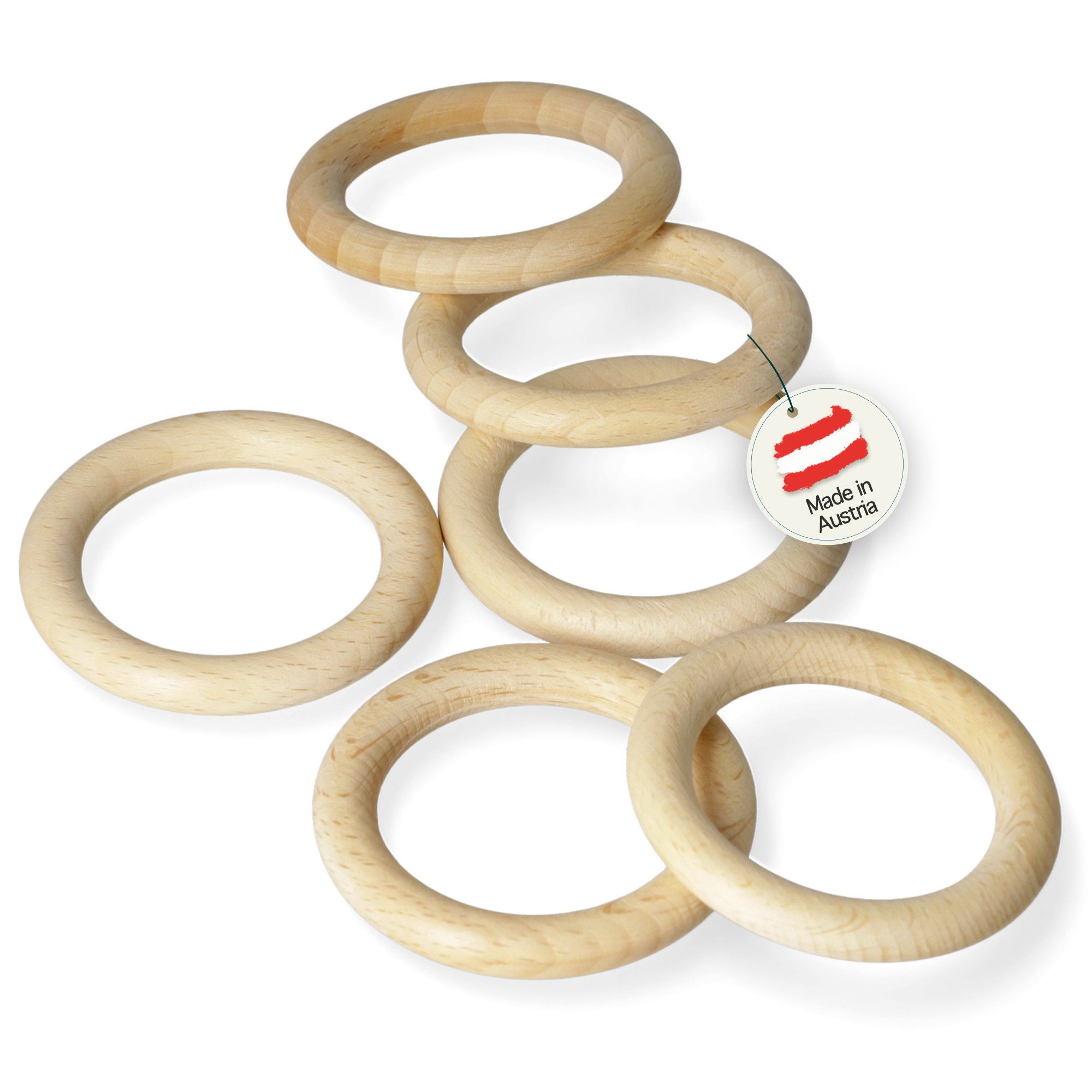 Candini Bastelperlen Holzringe aus Buchenholz zum basteln & Makramee, 10 Stück, Ø 70mm, 10mm Ringstärke