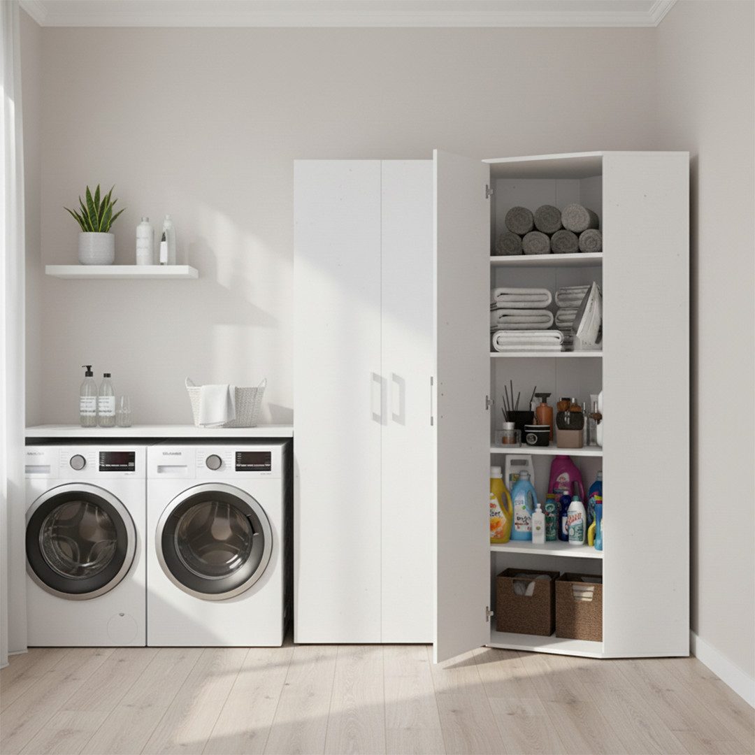 Bellamio Mehrzweckschrank Apol (Weiß) Eckschrank mit 1 Tür & 5 großen Fäche günstig online kaufen