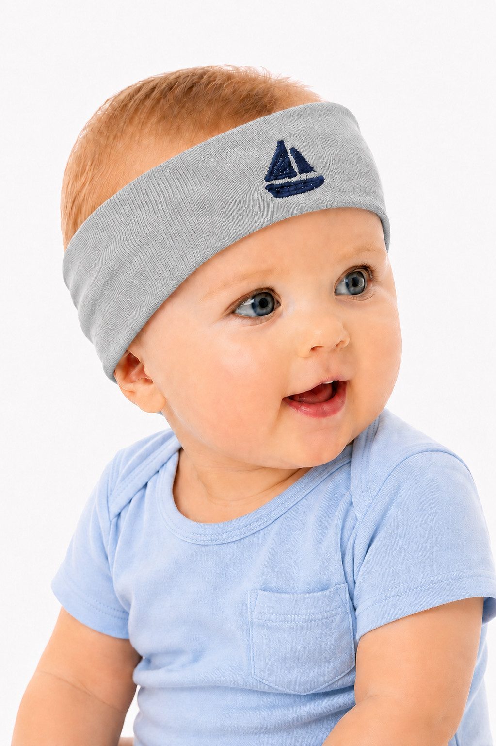 La Bortini Stirnband Baby Kopfband Ohrenschutz in blau weiß grün grau elastisch, weich, für Jungen, 34 bis 55cm Kopfumfang