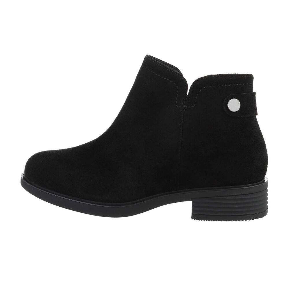 Ital-Design Damen Elegant Stiefelette Blockabsatz Flache Stiefeletten in Schwarz | Stiefeletten