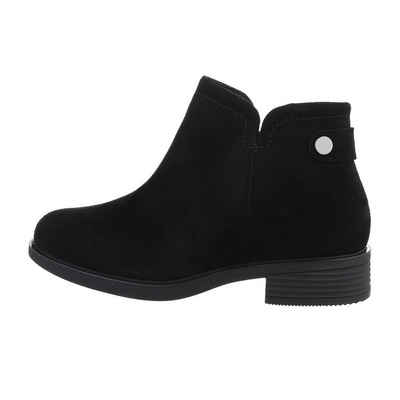 Ital-Design Damen Elegant Stiefelette Blockabsatz Flache Півчобітки in Schwarz