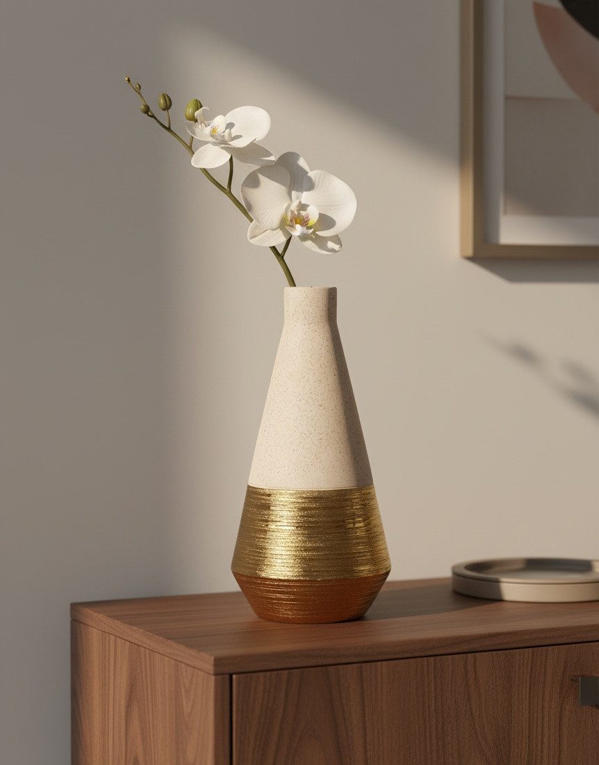 MF Dekovase Keramikvase Mex Dekovase Gold Beige Glitzer 28cm Hochwertig Mod günstig online kaufen