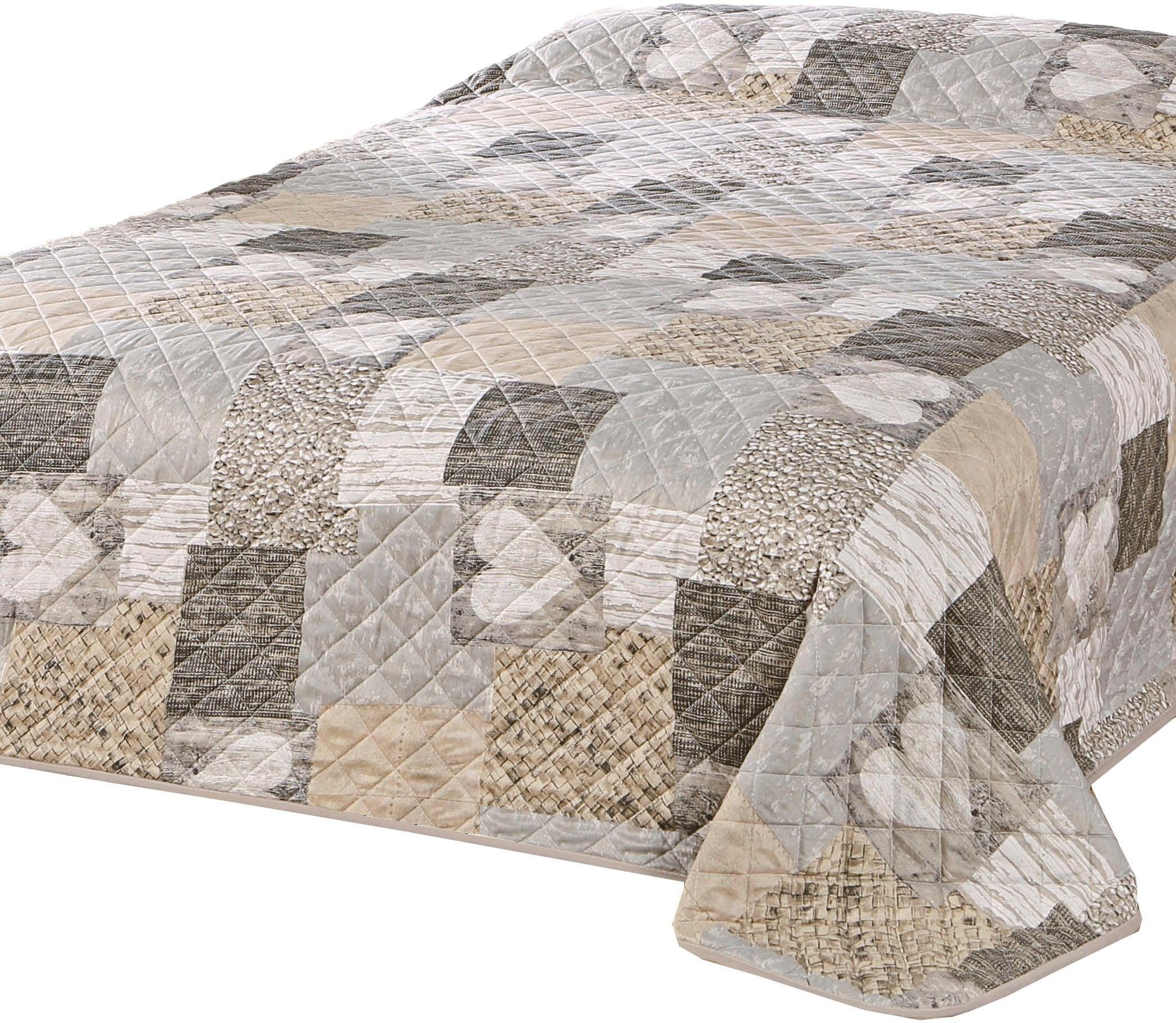 Delindo Lifestyle Tagesdecke Herzen, Tagesdecke in Patchwork-Optik mit Herzen, OEKO-TEX® zertifiziert