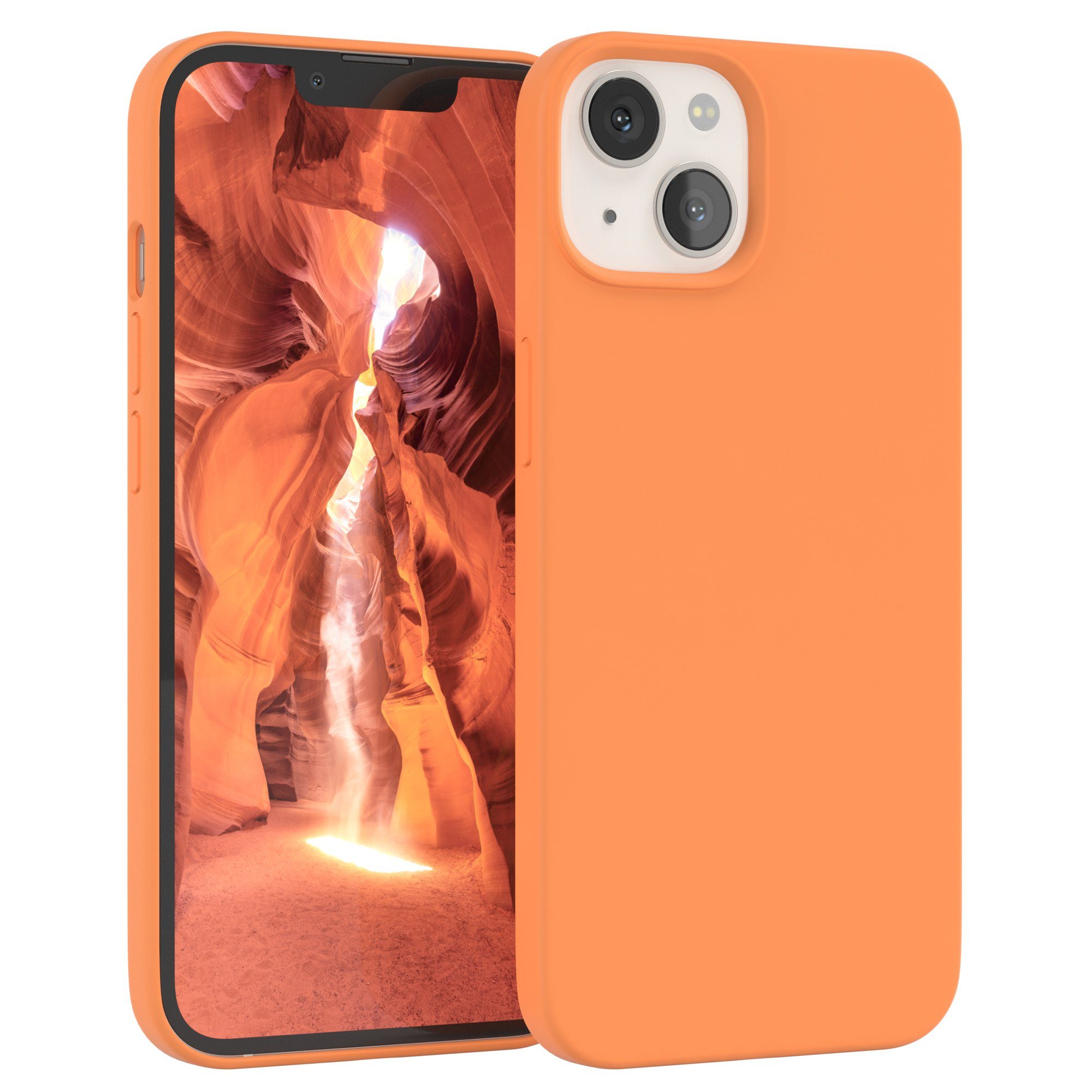 EAZY CASE Handyhülle Premium Silikon Case für Apple iPhone 13 6,1 Zoll, Case stoßfest Smart Slimcover mit Displayschutz Back Cover Etui Orange