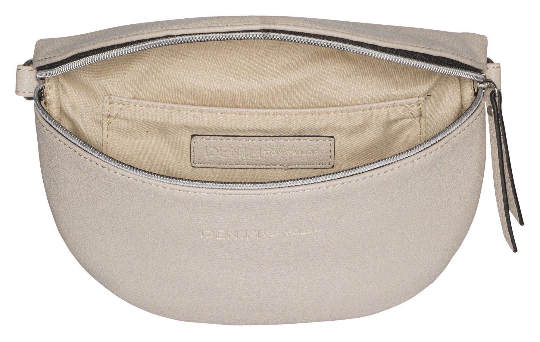 TOM TAILOR Denim Bauchtasche Rosie, vielseitig tragbar, leicht genarbt mit silbernen Nylonreißverschlüssen
