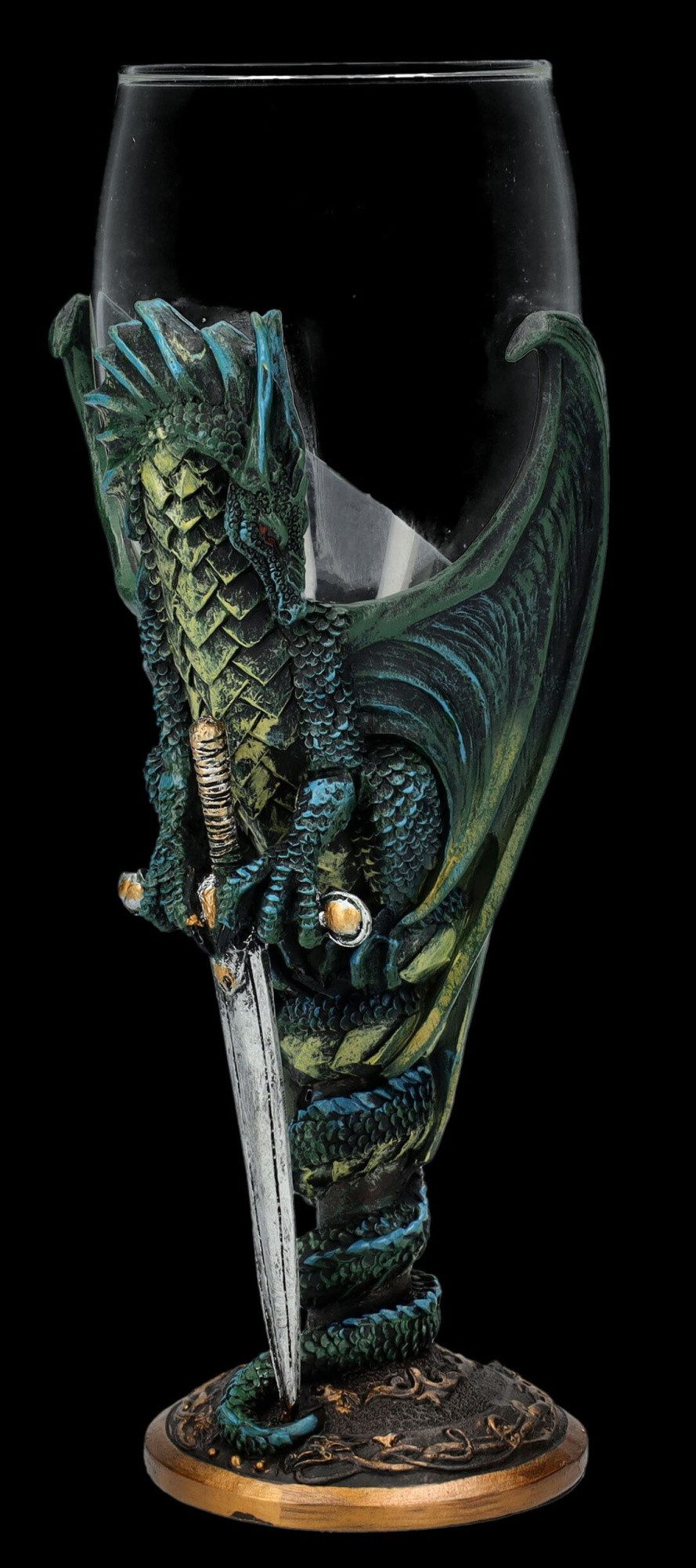 Figuren Shop GmbH Becher Glas Kelch Drache - Skull Blade - Drachenglas Deko Schwert Fantasy, Kunststein (Polyresin), Glas